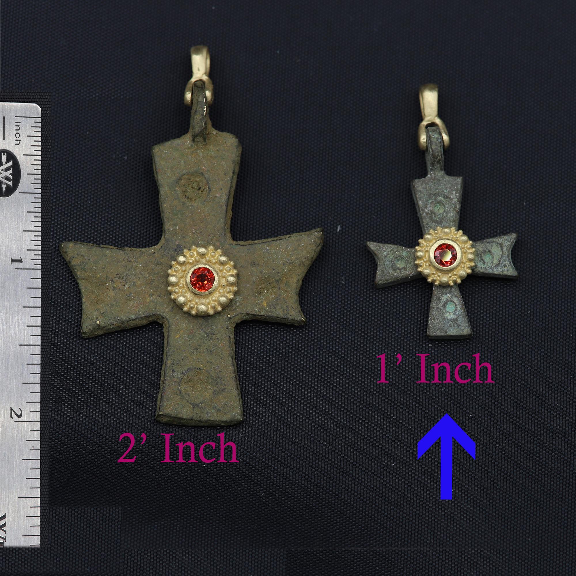 Byzantine Antique Style Cross 18 Karat Gold & Red Sapphire (#4) 3