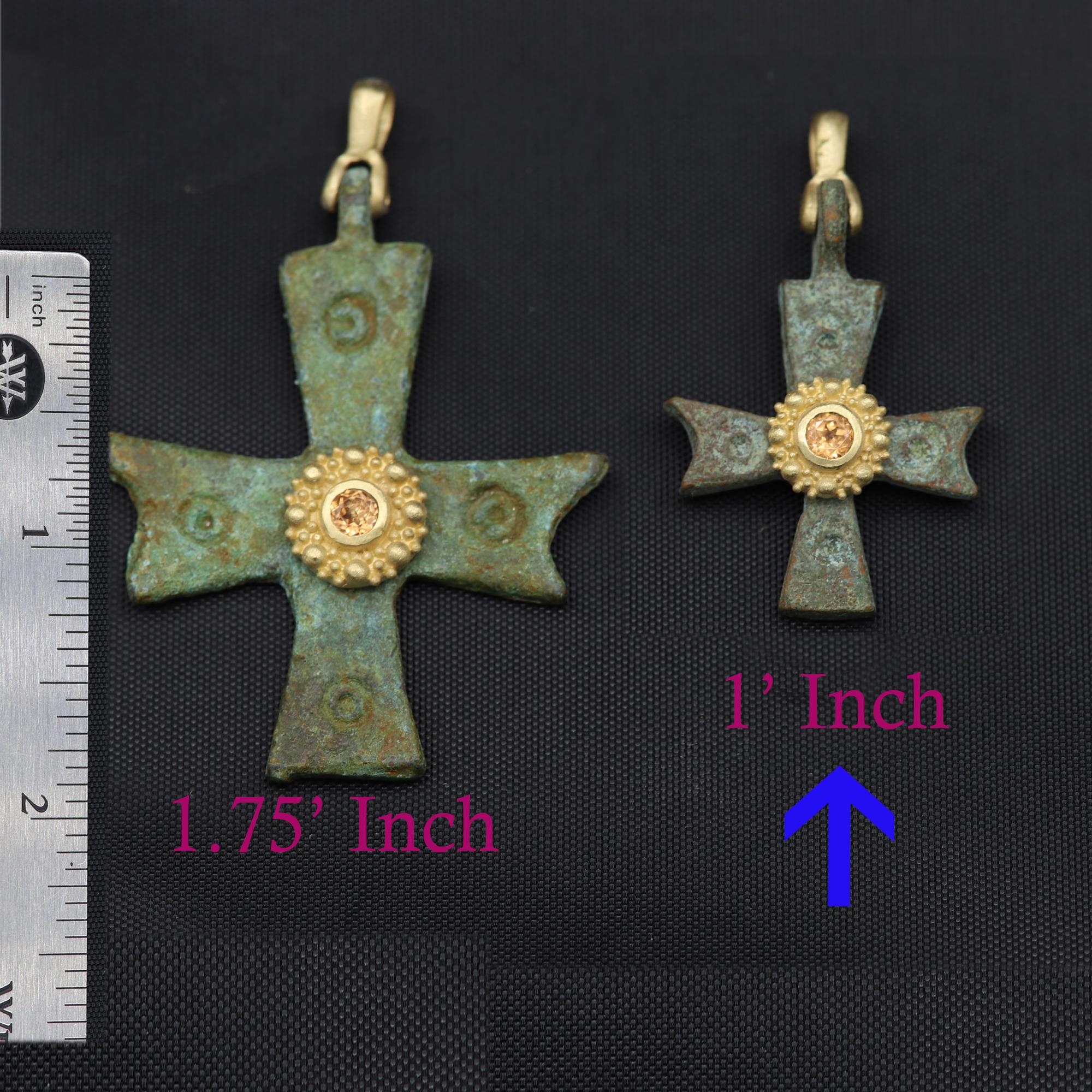 Byzantine Antique Style Cross 18 Karat Gold & Yellow Sapphire Gemstone(#3) 3