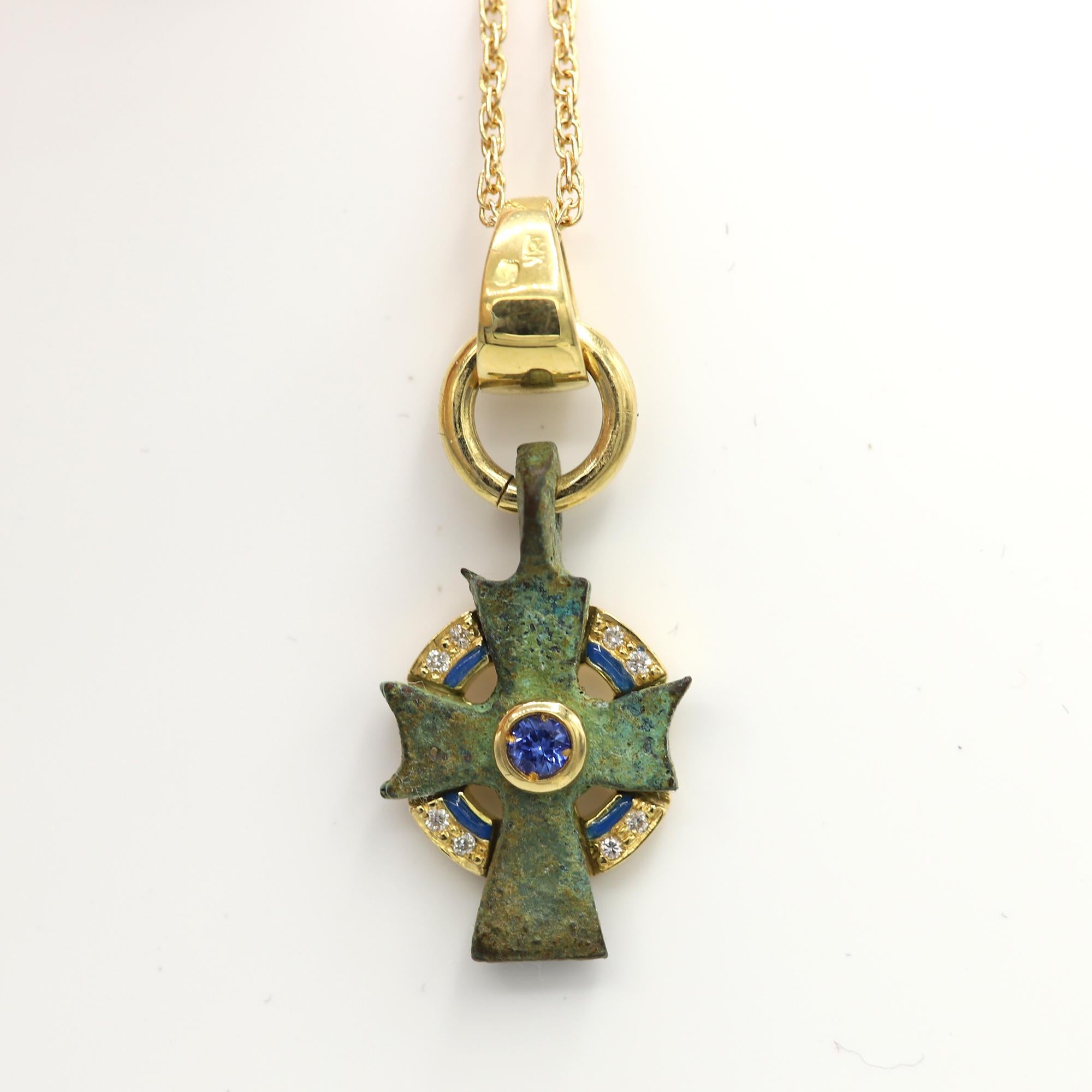 Byzantine Anique Style Cross 18 Karat Gold & Blue Sapphire (#9) 4