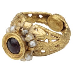 Antique Byzantine Gold Ring with Garnet and Emerald