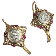 Antique Diamond Russian Gold Earrings