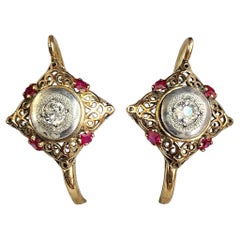 Antique Diamond Russian Gold Earrings