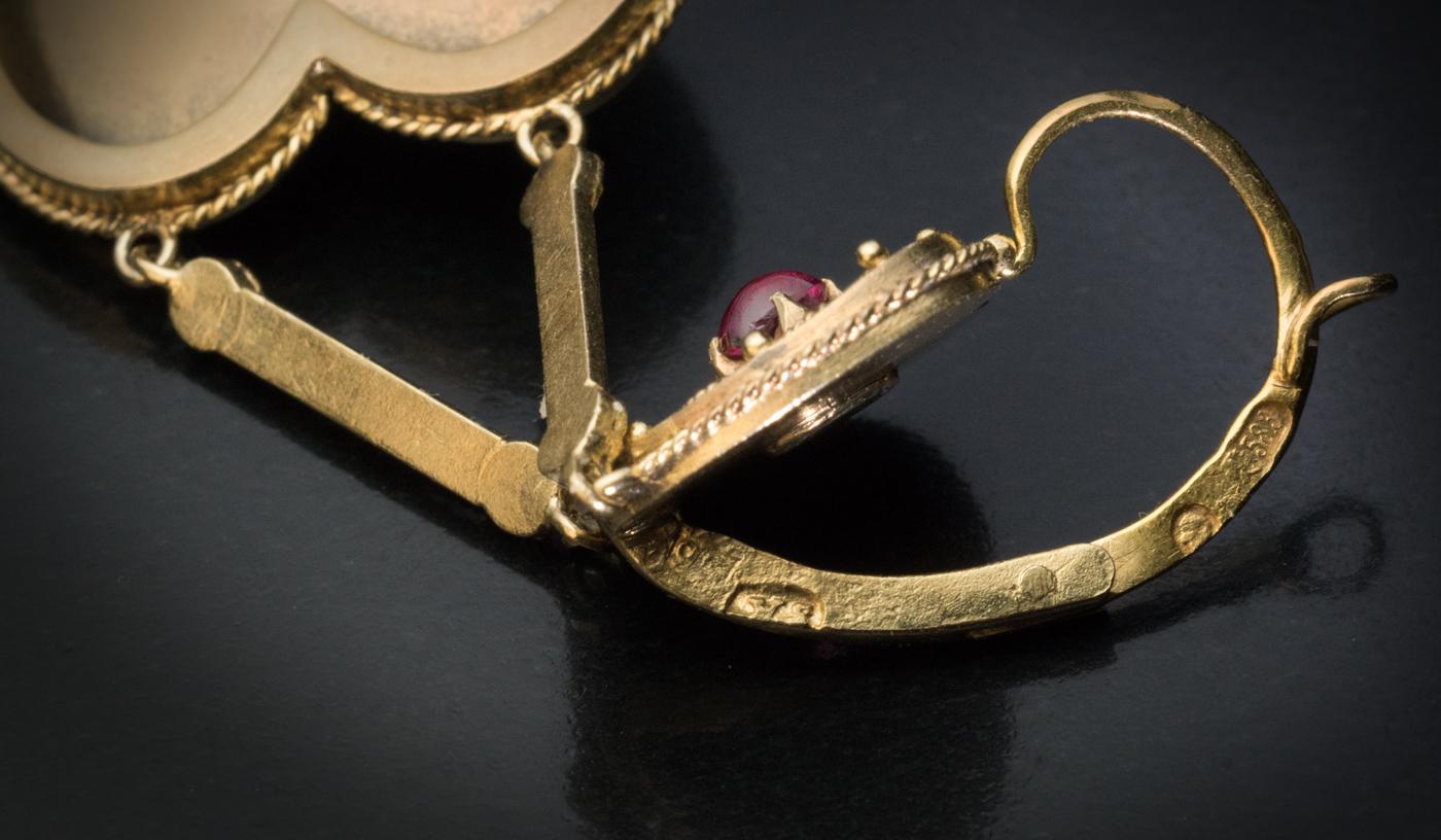 Antique Byzantine Style Gold Ruby Diamond Earrings 2