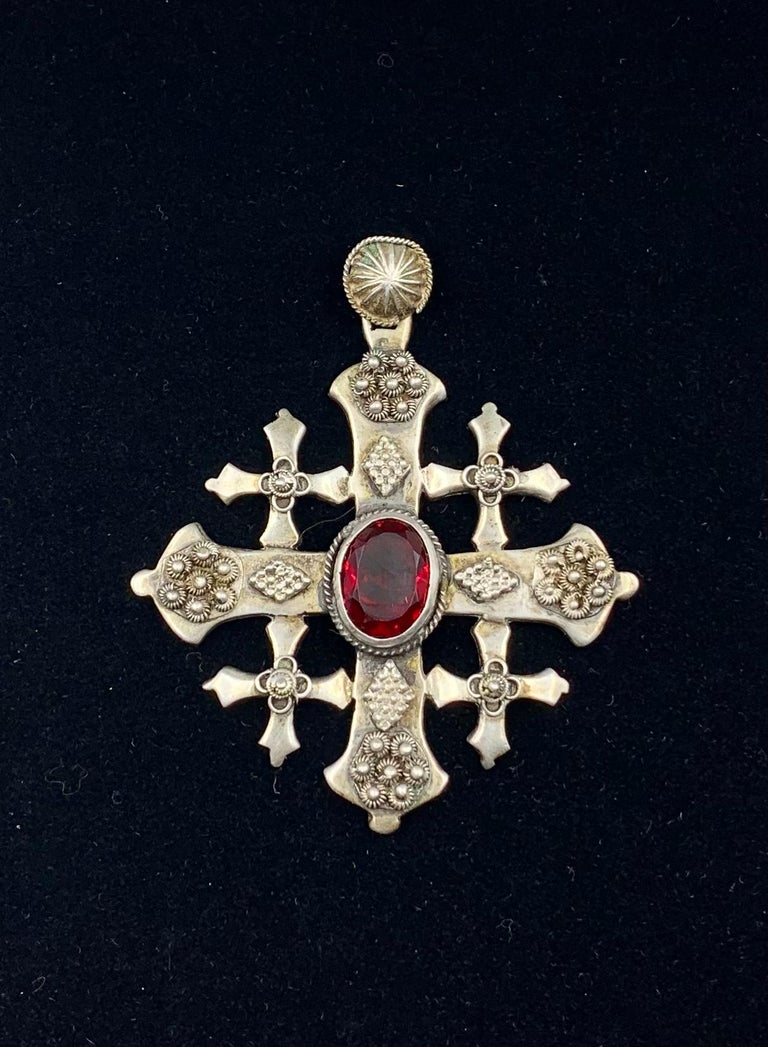 Broche Pendentif Vintage Croix De Jérusalem En Argent - Occasion