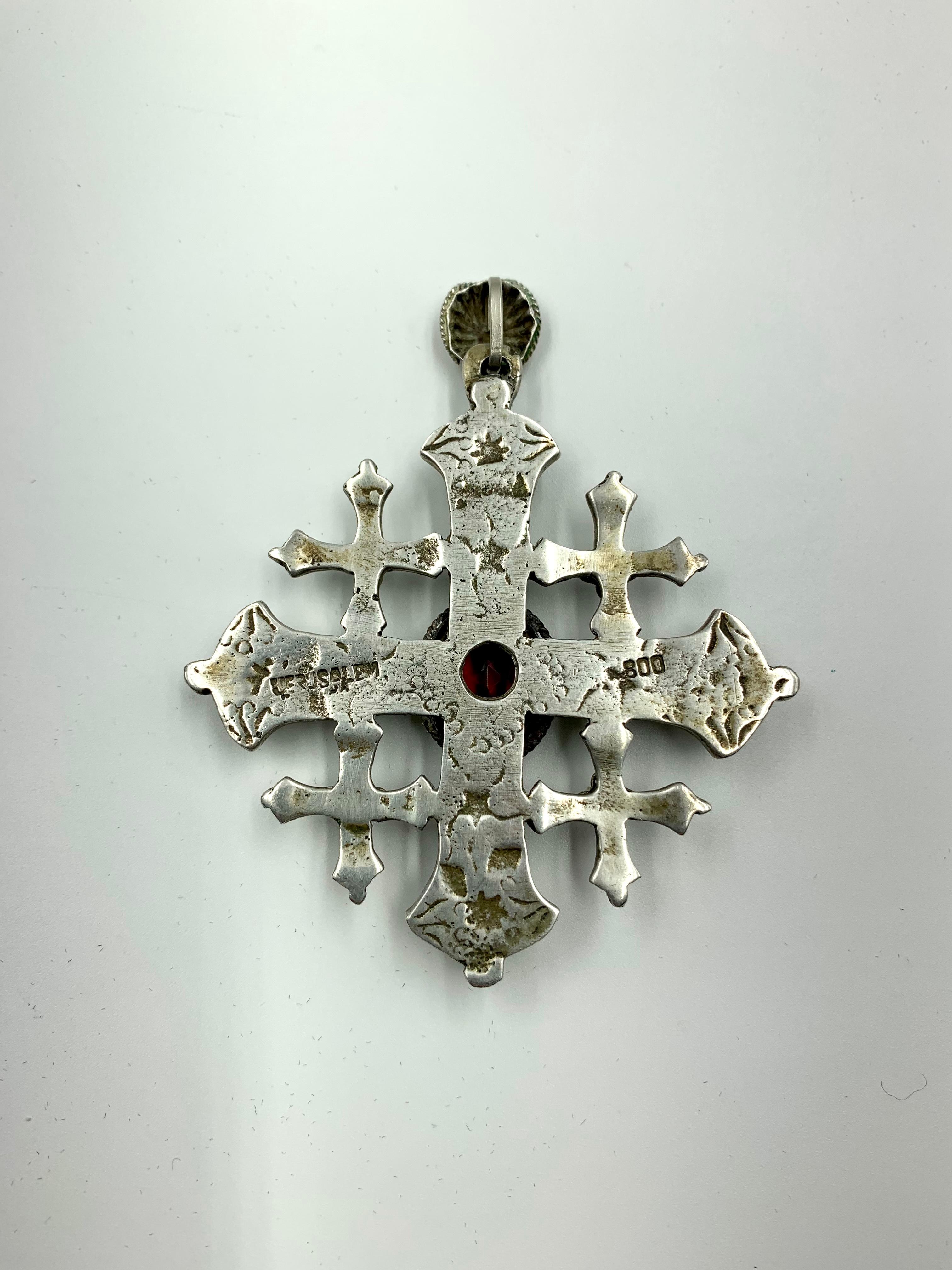 Antique Byzantine Style Large, Substantial Silver Five Fold Cross Pendant For Sale 1