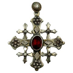 Antique Byzantine Style Large, Substantial Silver Five Fold Cross Pendant