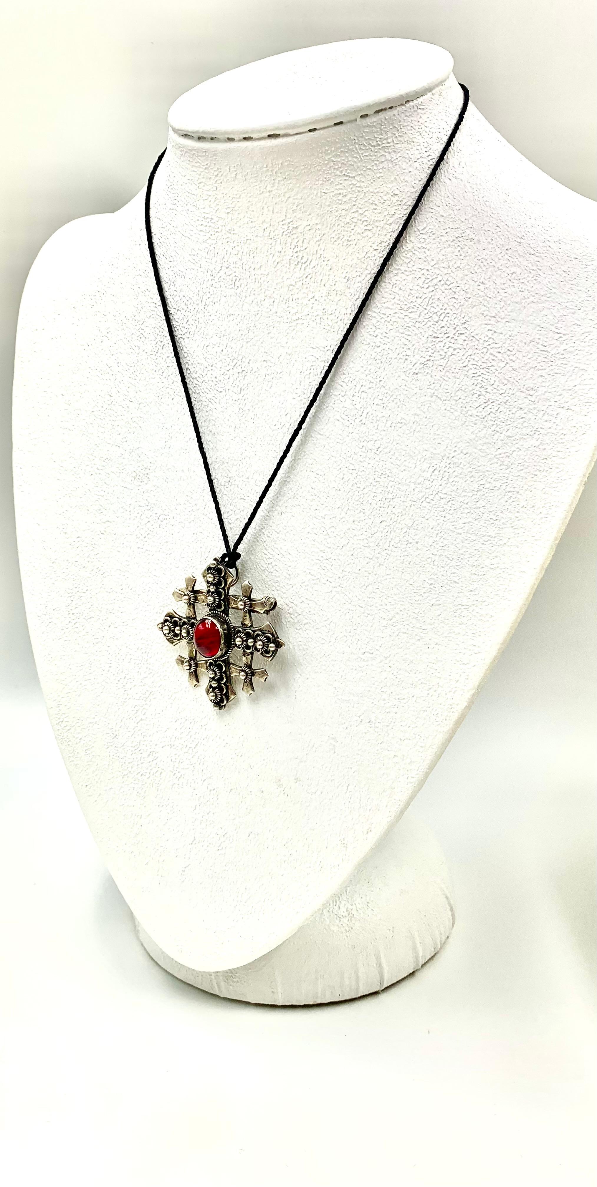 Medieval Antique Byzantine Style Substantial Silver Five Fold Cross Pendant Brooch