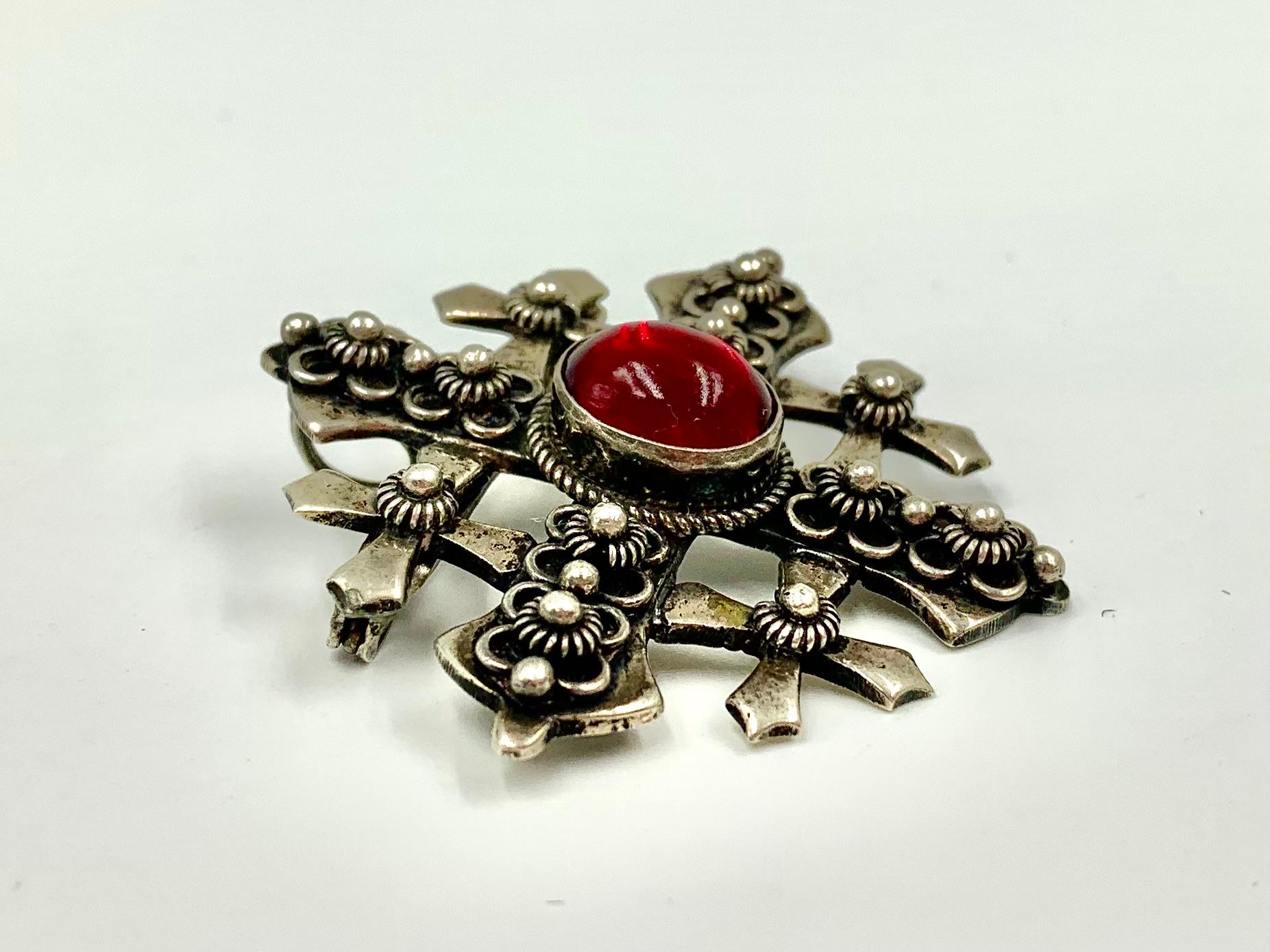 Antique Byzantine Style Substantial Silver Five Fold Cross Pendant Brooch 2