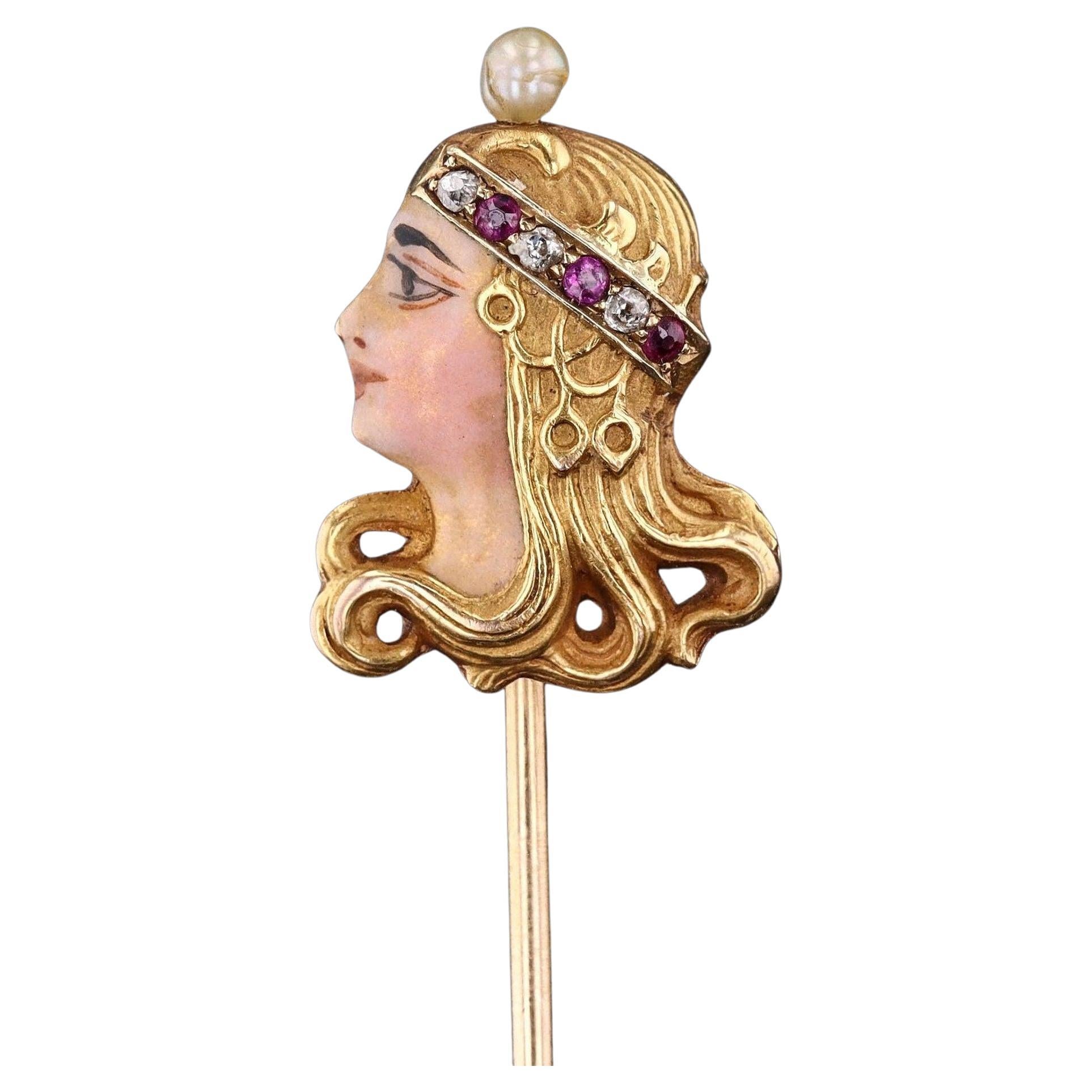 Antique Byzantine Woman Stickpin of 14k Gold
