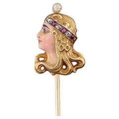 Antique Byzantine Woman Stickpin of 14k Gold