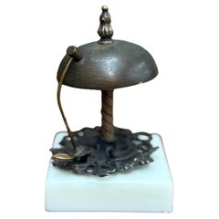 Antique c. 1880 Brass Toned Hotel Front Desk Call Bell w/ Milk Glass Like Base