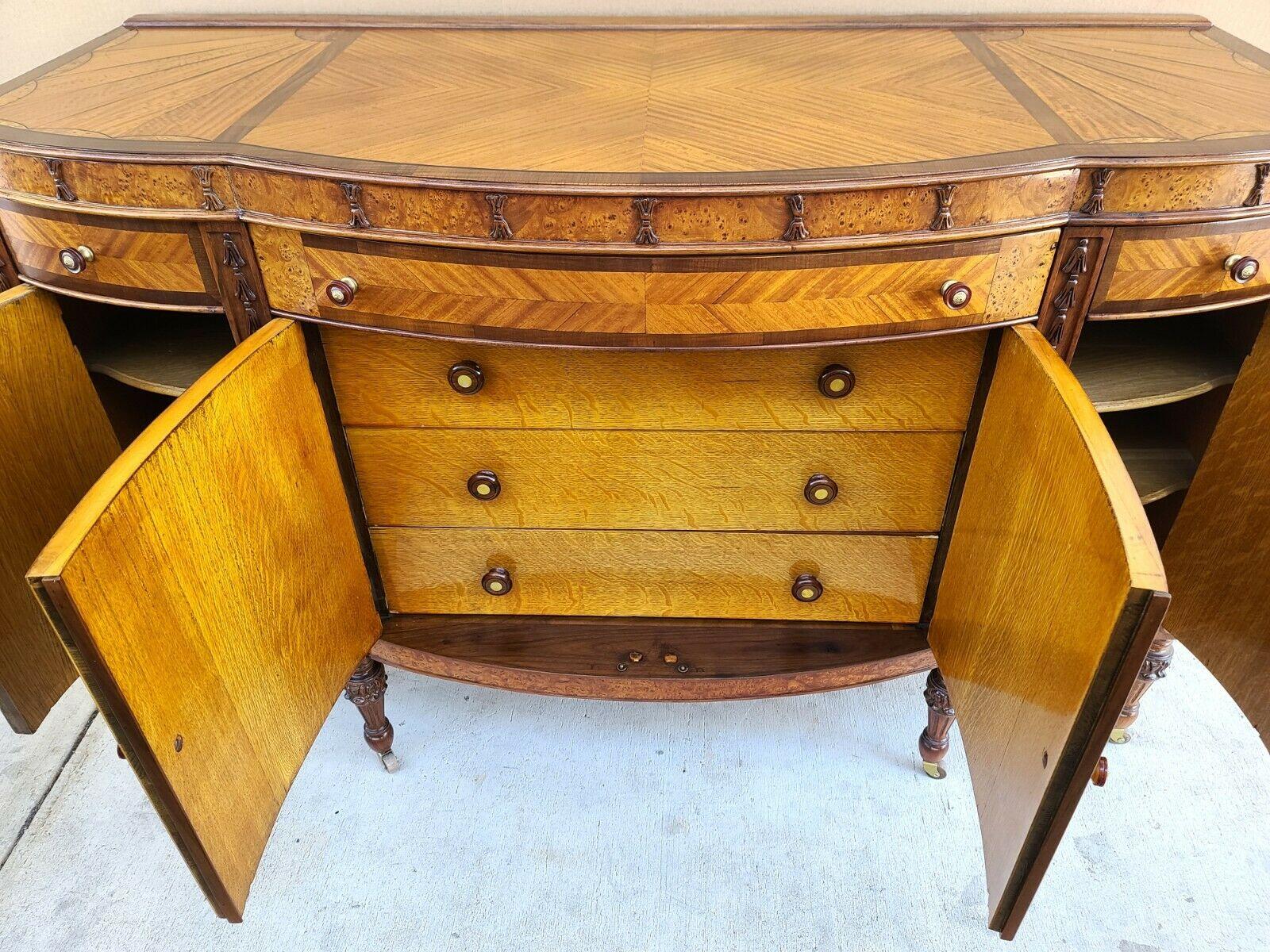 Antique c 1900 Art Nouveau Amboyna Burl Hand Carved Walnut Sideboard Buffet In Good Condition In Lake Worth, FL