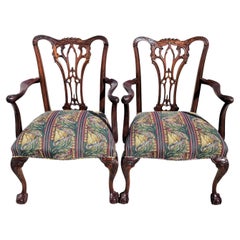 Antique c 1900 Edwardian Chippendale Mahogany Armchairs, a Pair
