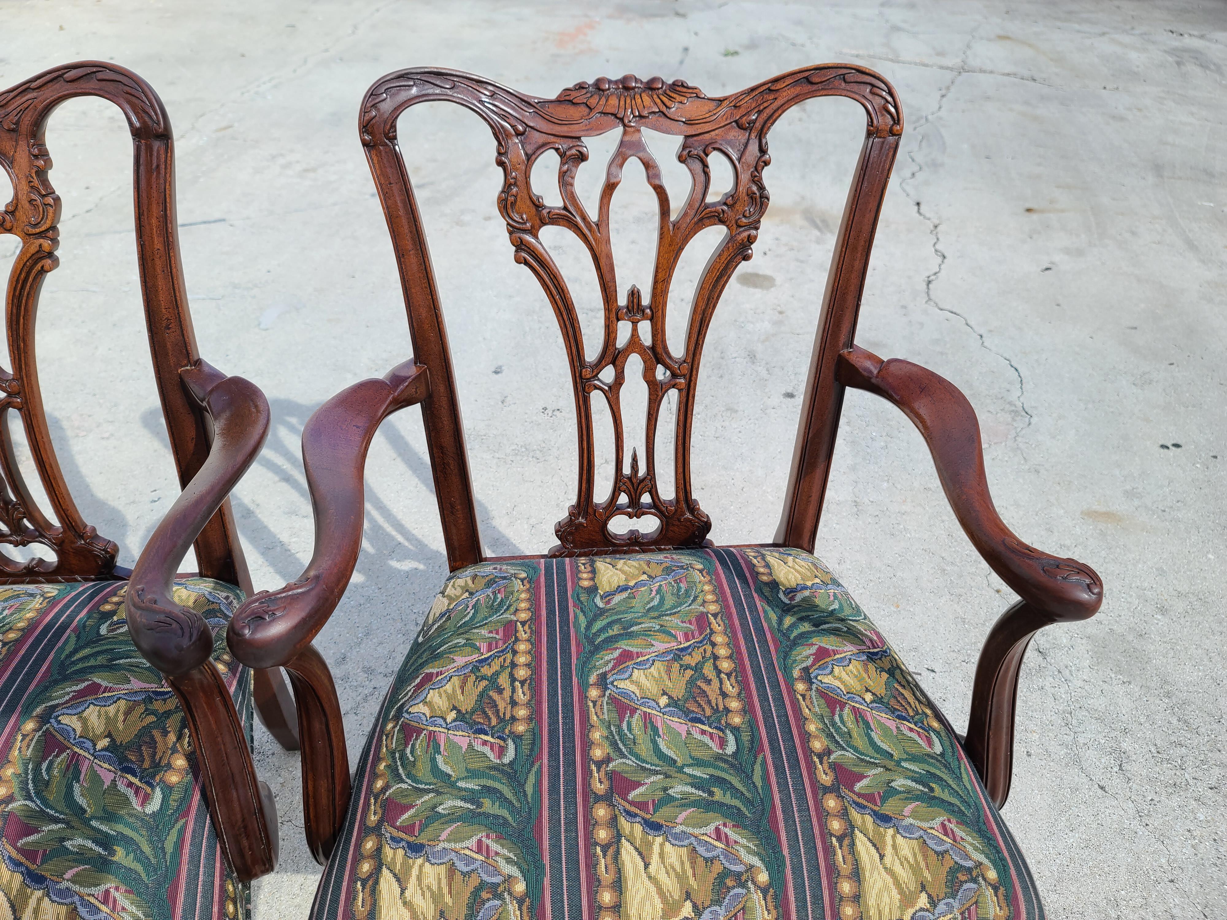 Antique C 1900 Edwardian Chippendale Mahogany Ball & Claw Armchairs, a Pair In Good Condition For Sale In Lake Worth, FL
