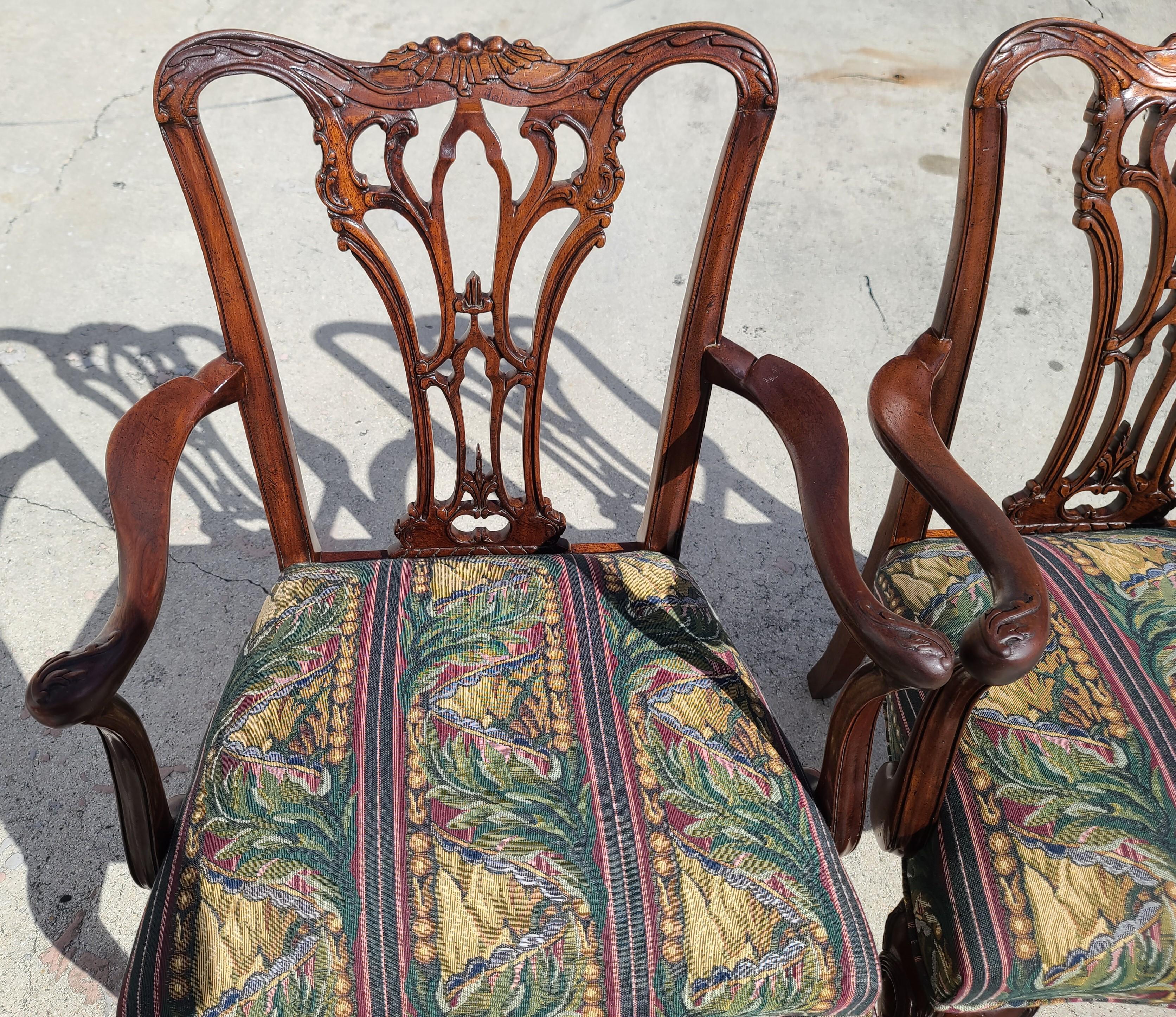 20th Century Antique C 1900 Edwardian Chippendale Mahogany Ball & Claw Armchairs, a Pair For Sale