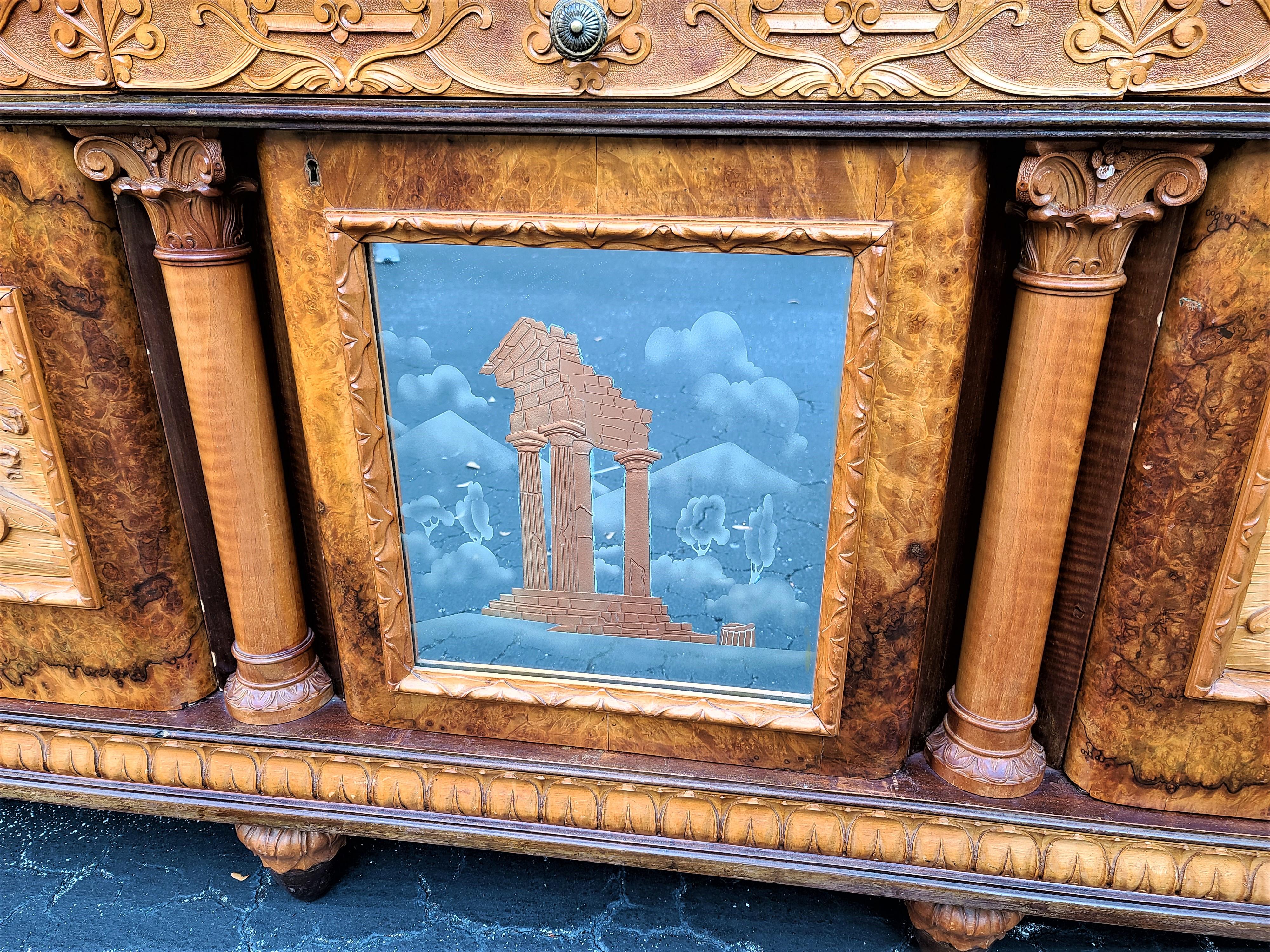 Antique c 1900 Hand Carved Neoclassical Italian Credenza Bar Cabinet In Good Condition For Sale In Lake Worth, FL