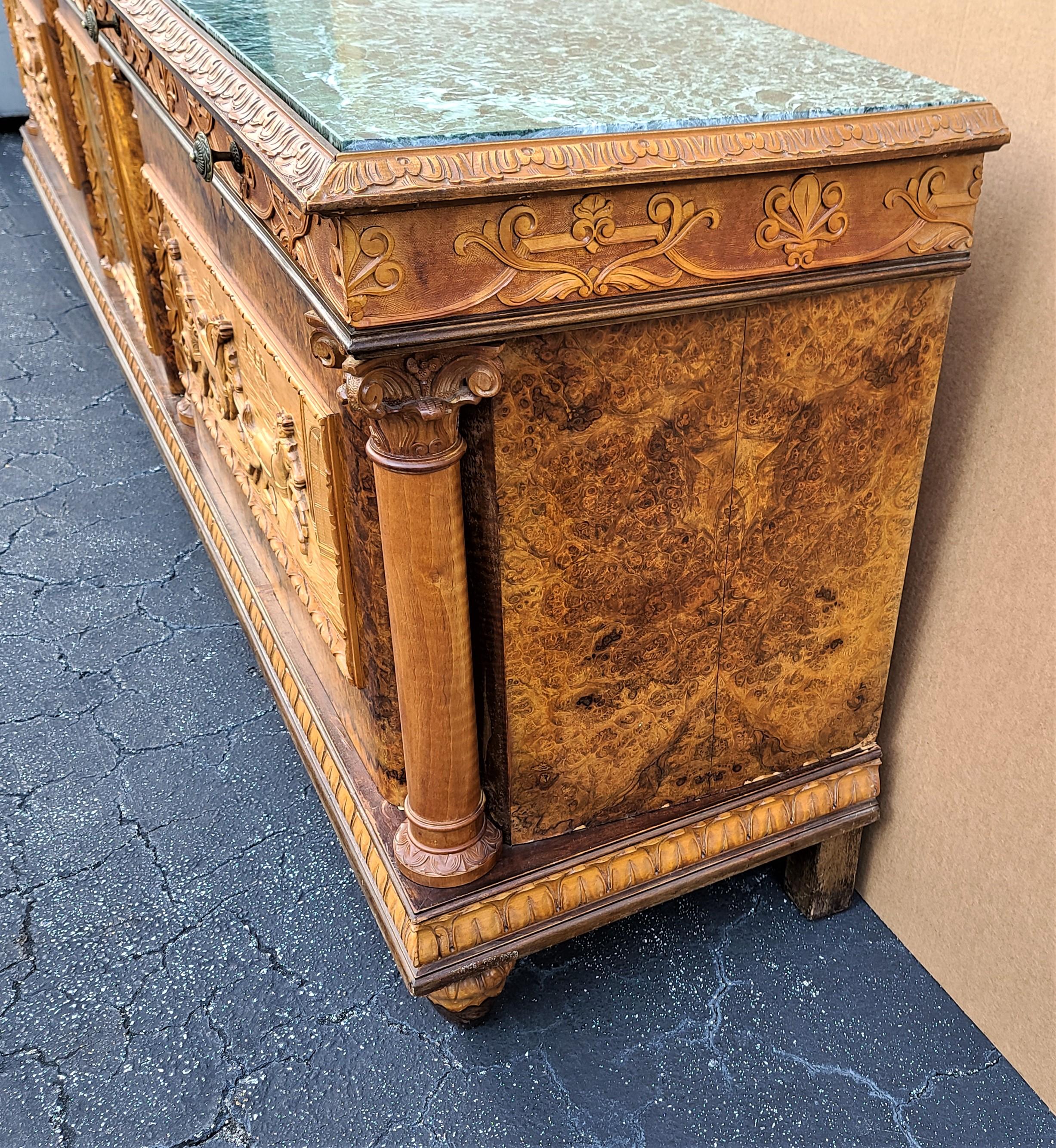 Stone Antique c 1900 Hand Carved Neoclassical Italian Credenza Bar Cabinet For Sale