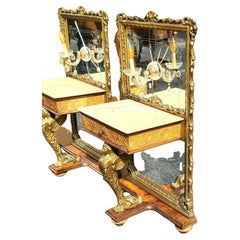 Antique c 1900 Italian Neoclassical Mirrored Marble Nightstands