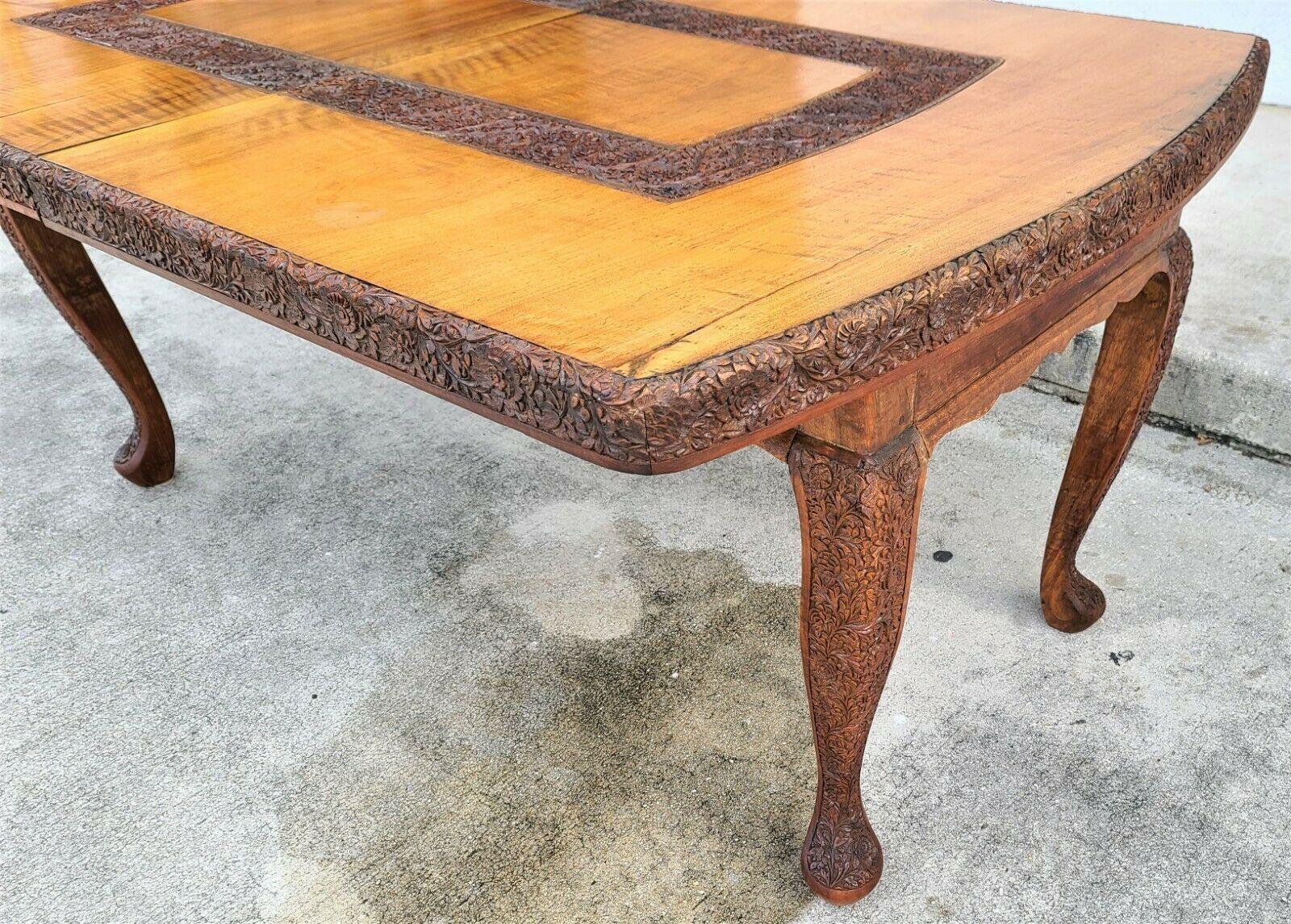 Hand-Carved Antique c 1900's Hand Carved Solid Wood French Dining Table For Sale