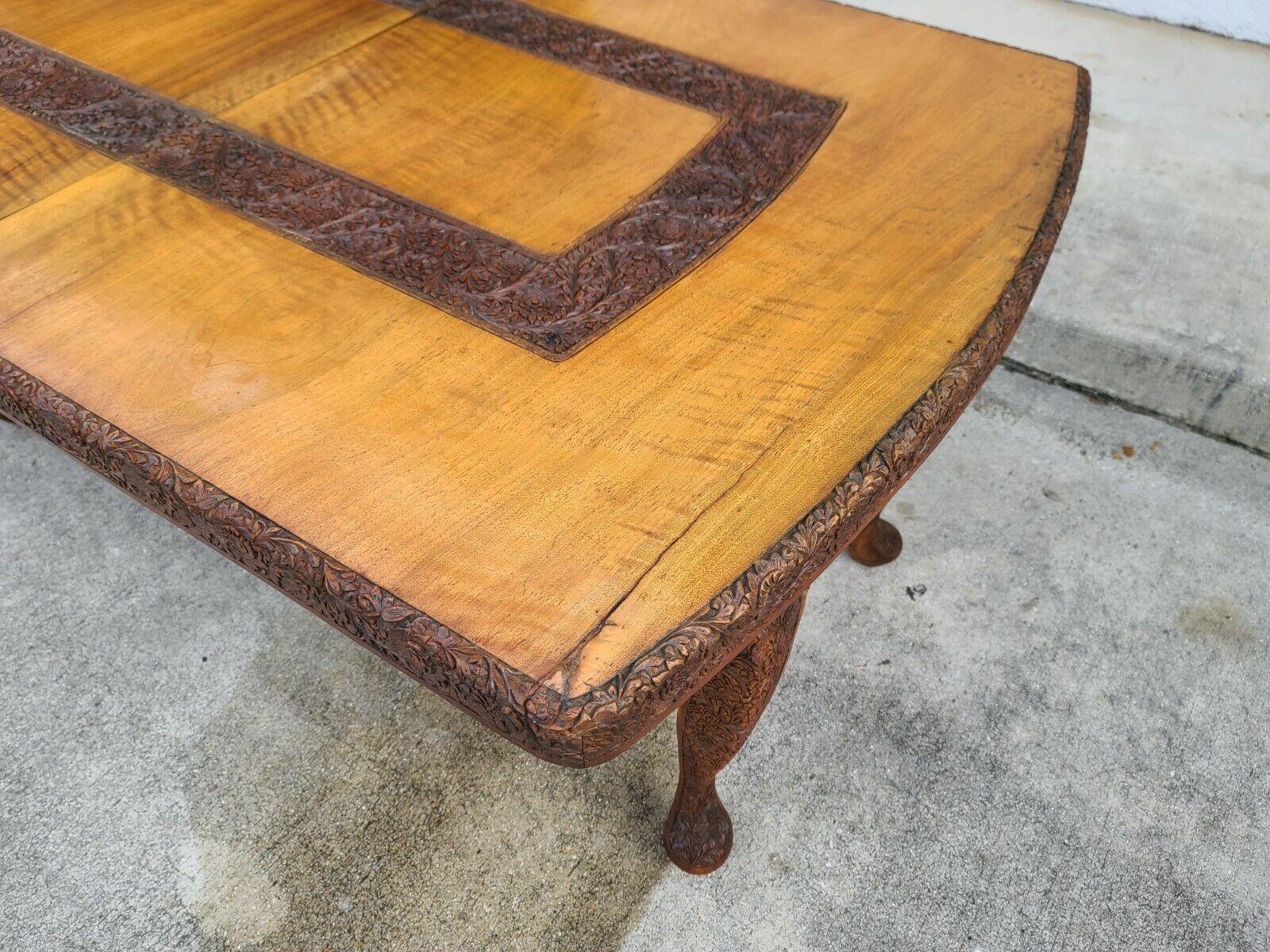 Antique c 1900's Hand Carved Solid Wood French Dining Table In Good Condition For Sale In Lake Worth, FL
