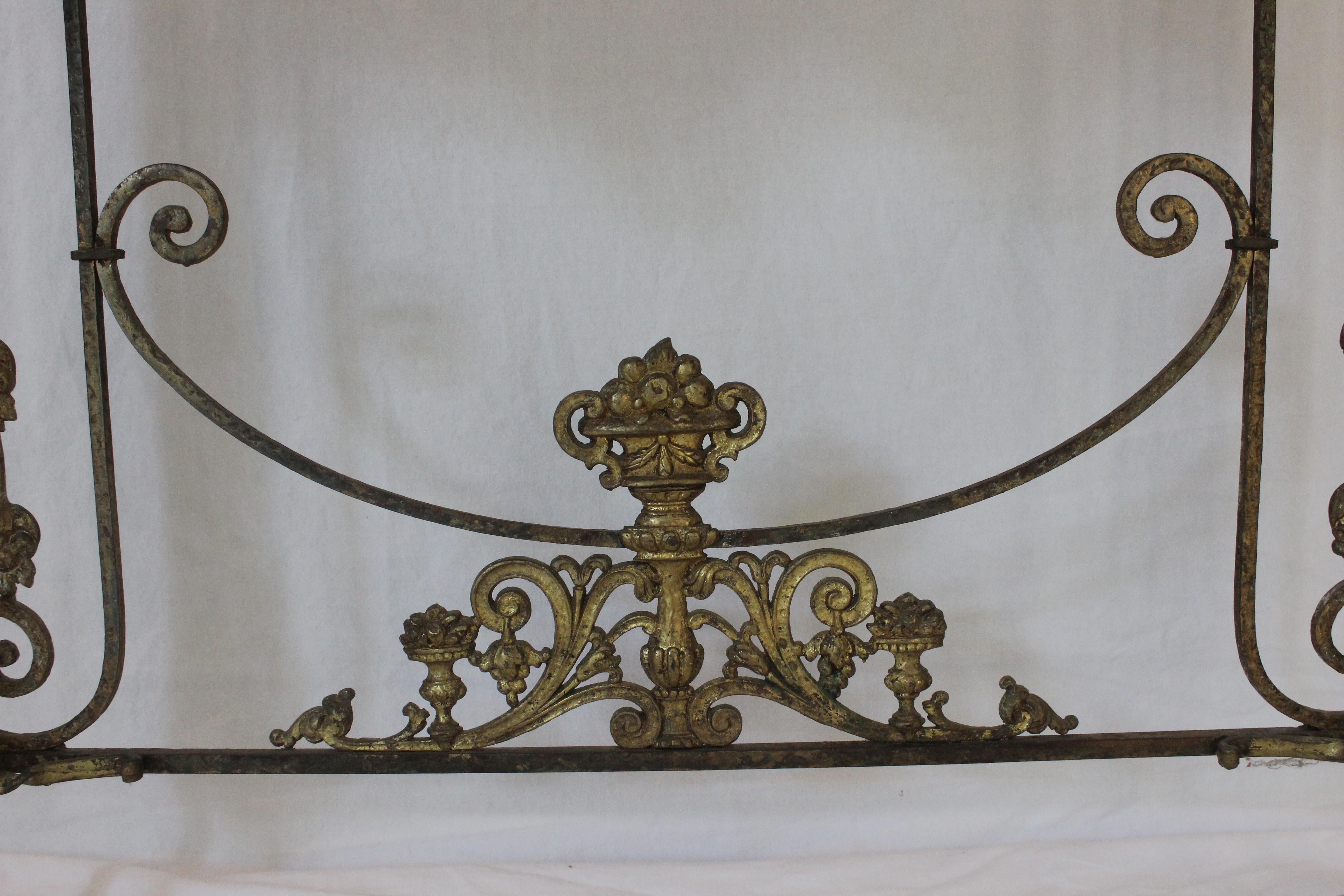 Antique C 1920's Oscar Bach Marble Top Iron & Brass Console Table (AF1-372) For Sale 5