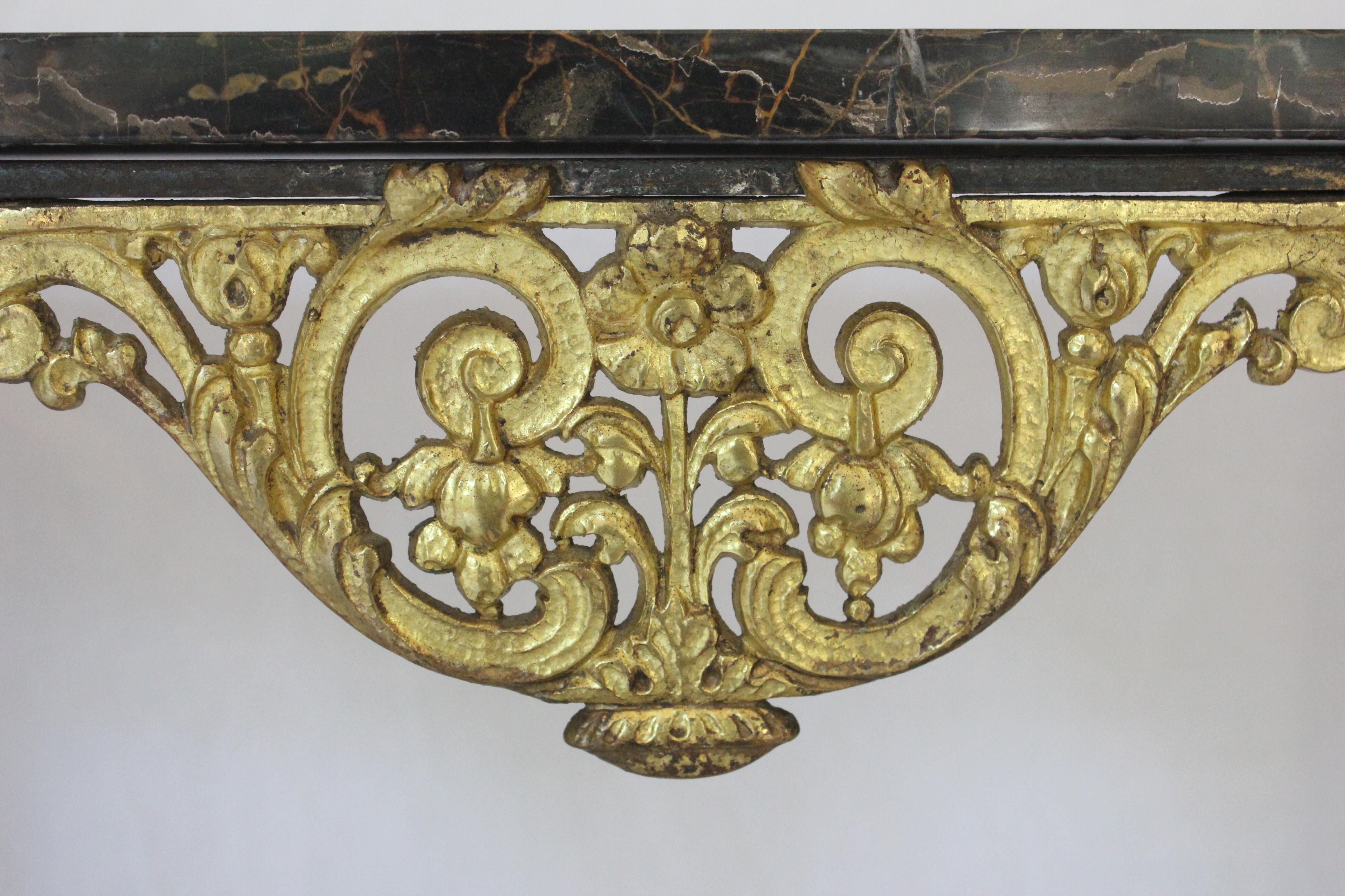 Antique C 1920's Oscar Bach Marble Top Iron & Brass Console Table (AF1-372) For Sale 6