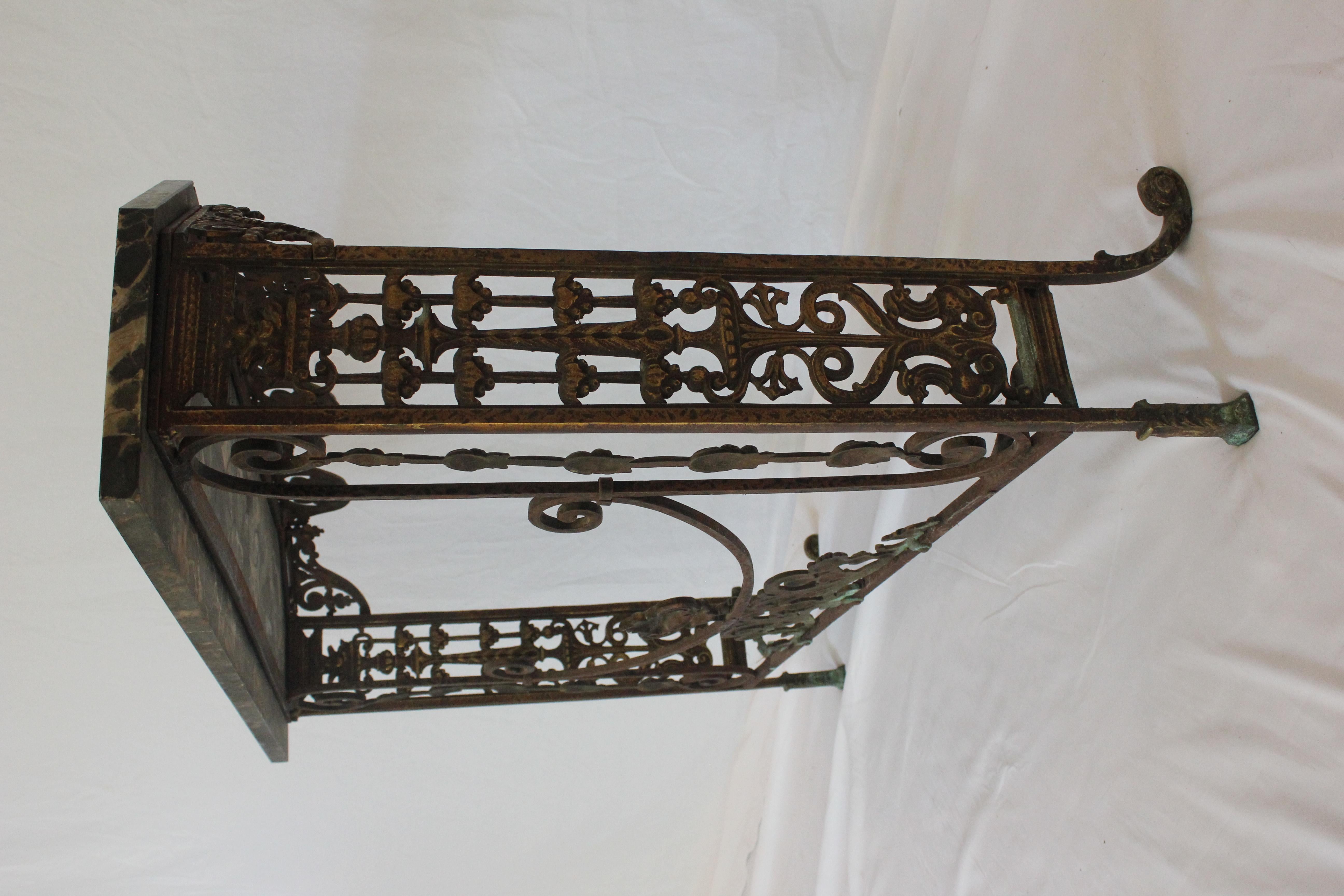 Antique C 1920's Oscar Bach Marble Top Iron & Brass Console Table (AF1-372) For Sale 10