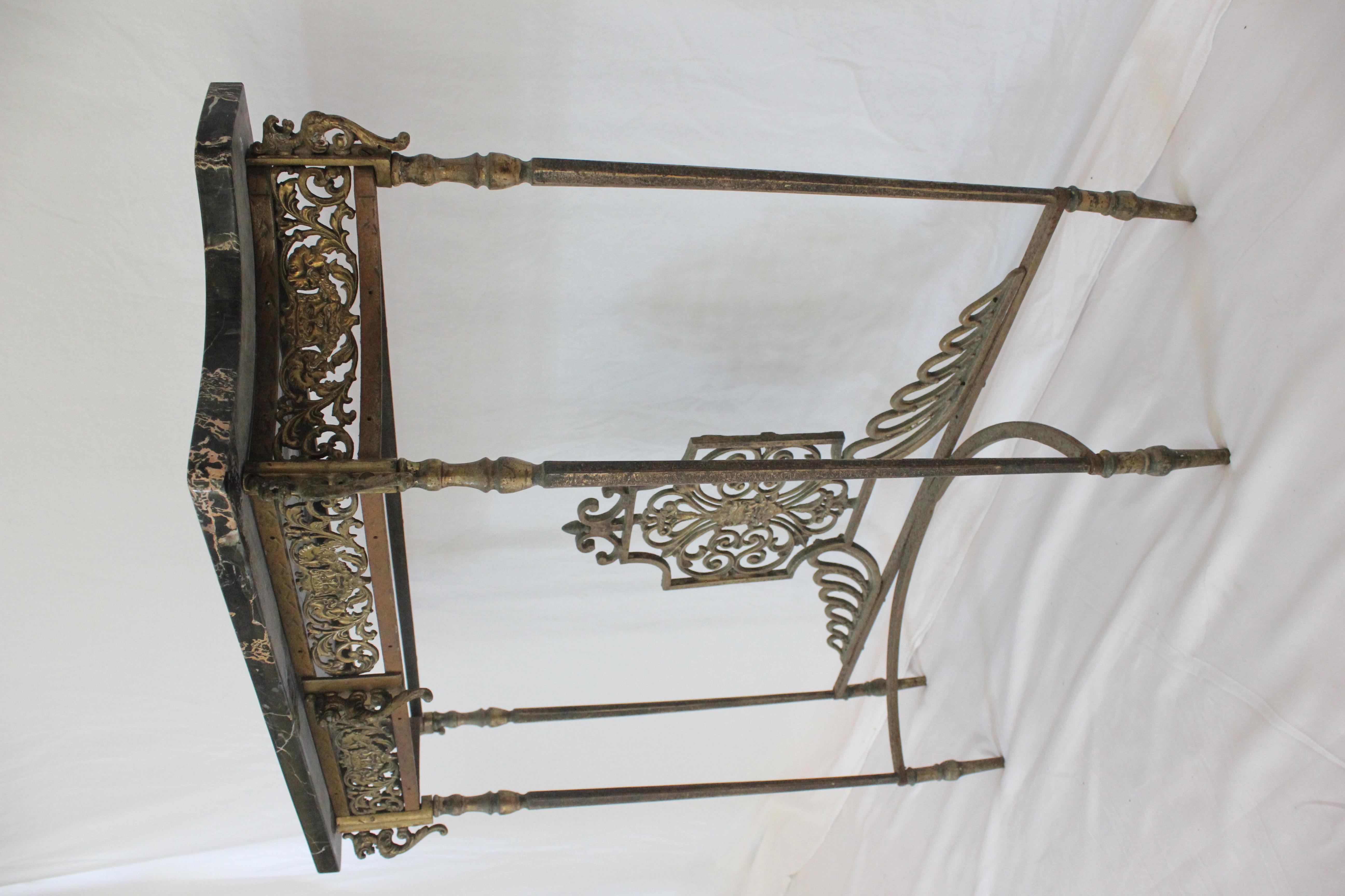 American Antique C 1920's Oscar Bach Marble Top Iron & Brass Console Table (AF1-373) For Sale