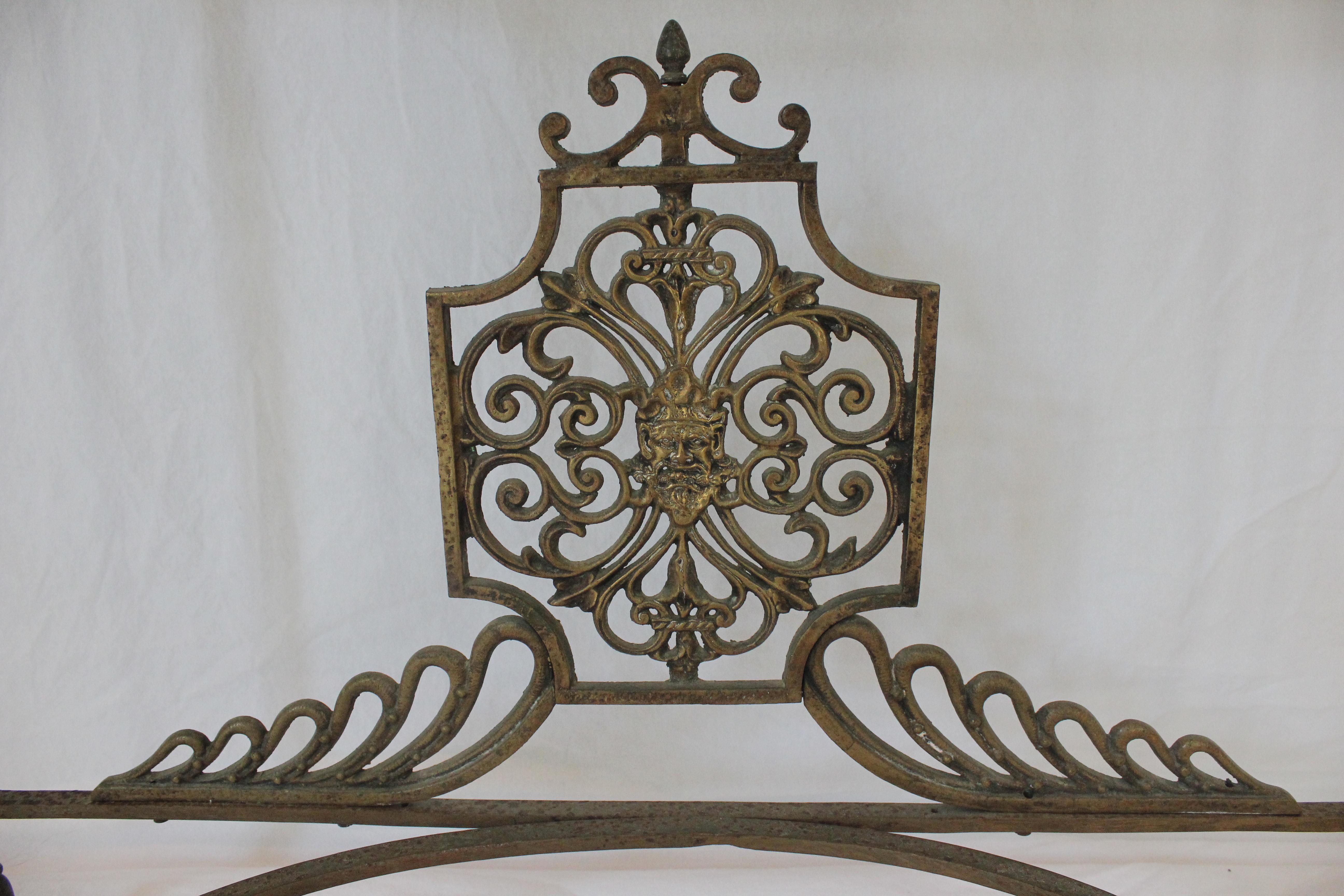 Antique C 1920's Oscar Bach Marble Top Iron & Brass Console Table (AF1-373) In Good Condition For Sale In Los Angeles, CA
