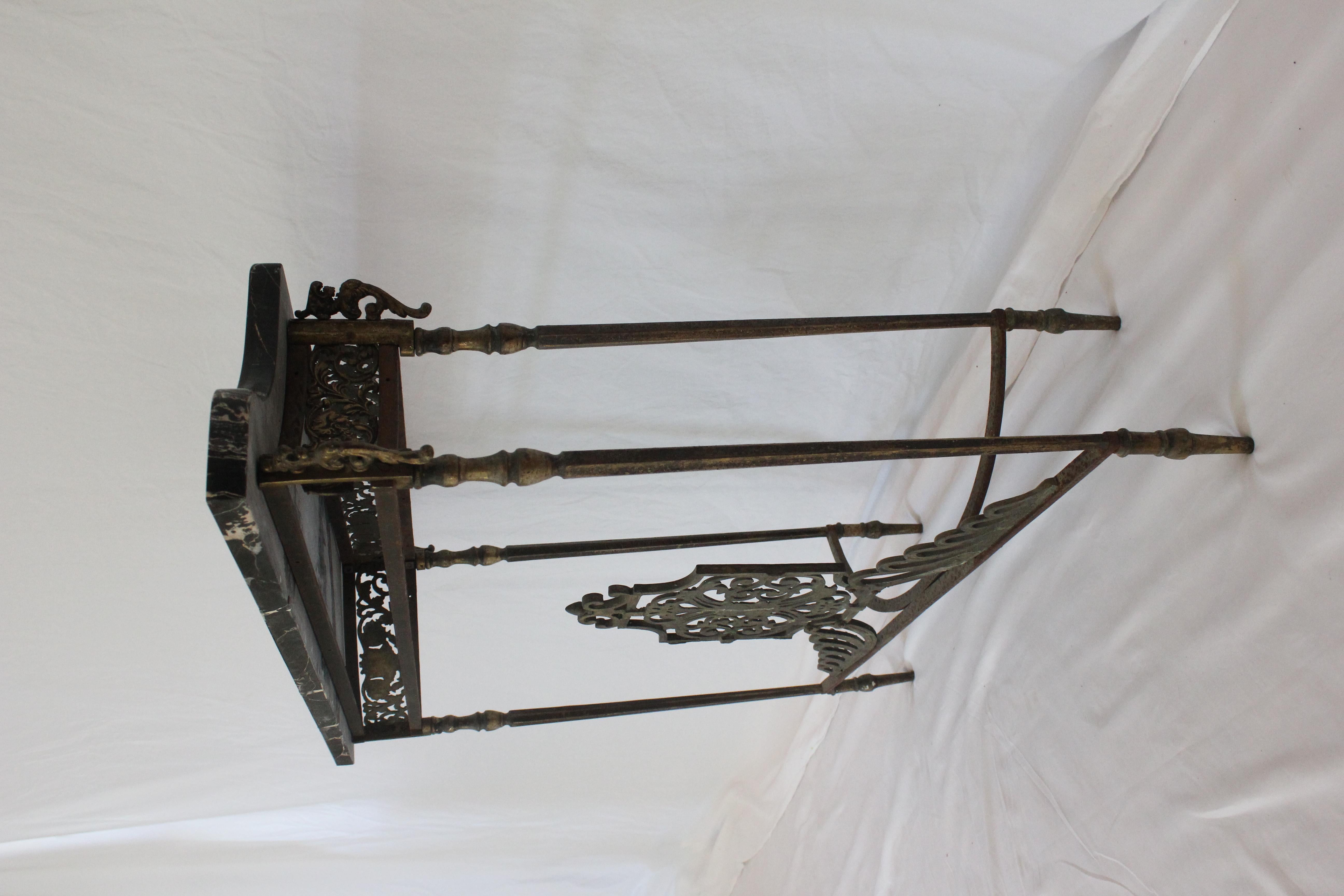 Antique C 1920's Oscar Bach Marble Top Iron & Brass Console Table (AF1-373) For Sale 2