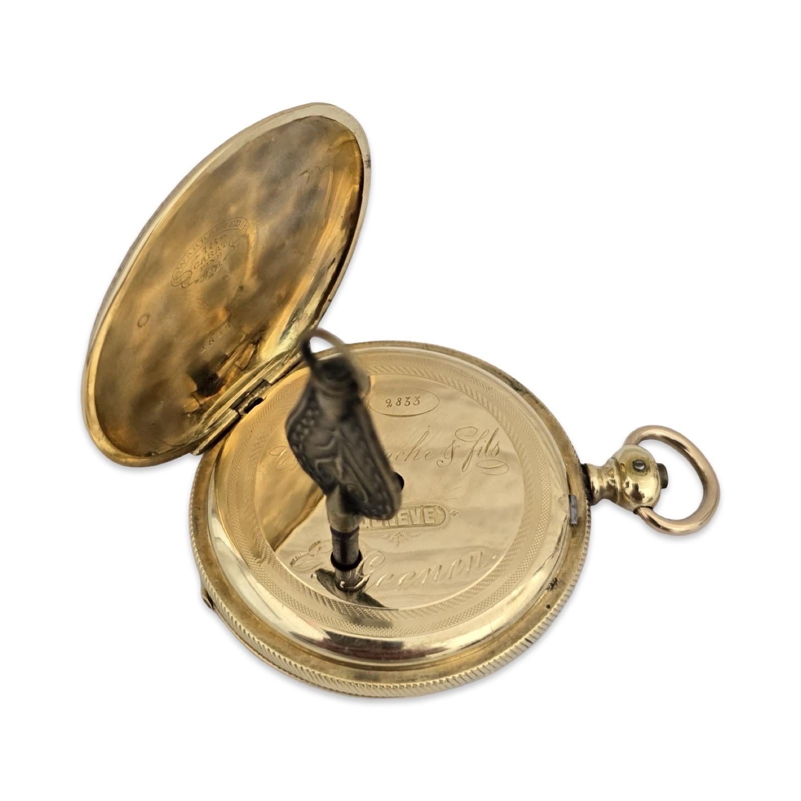 Montre ancienne C.C. & Fils Genève or 18K 43.9mm Swiss Lever Key-Wind en vente 7