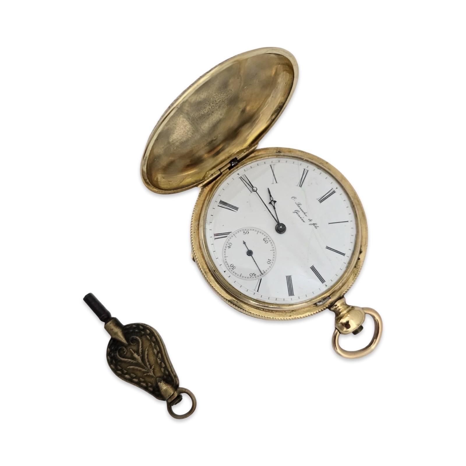 Montre ancienne C.C. & Fils Genève or 18K 43.9mm Swiss Lever Key-Wind Bon état - En vente à Miami, FL