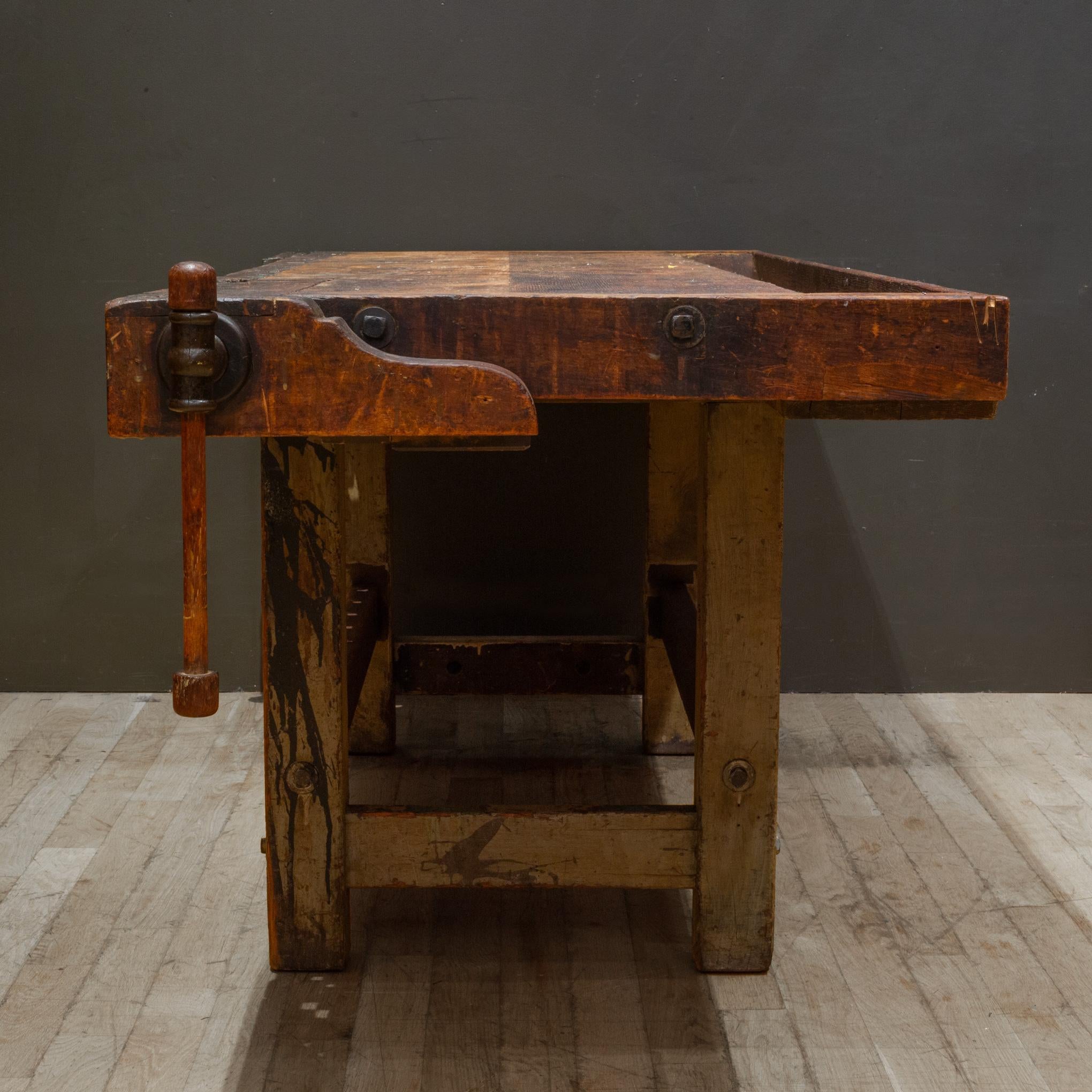 Americano Antico C.C. Grande banco da lavoro da falegname, 1890-1900 circa