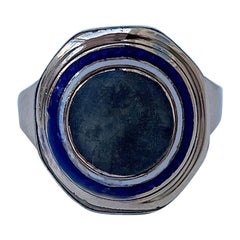Antique C.1795 Yellow Gold Blue and White Enamel Locket Front Ring