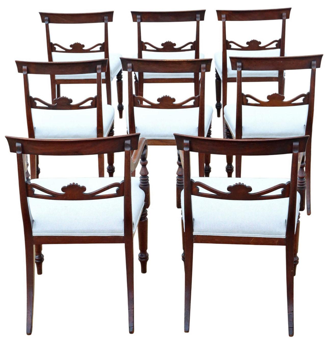 Antiker Satz von 8 Mahagoni-Esszimmerstühlen (6+2), ca. 1825 - 19.

Dieser seltene dekorative Fund voller authentischem Charme und Charakter würde in der richtigen Umgebung eine wunderbare Figur abgeben. Attraktives Alter, Farbe und Patina werden