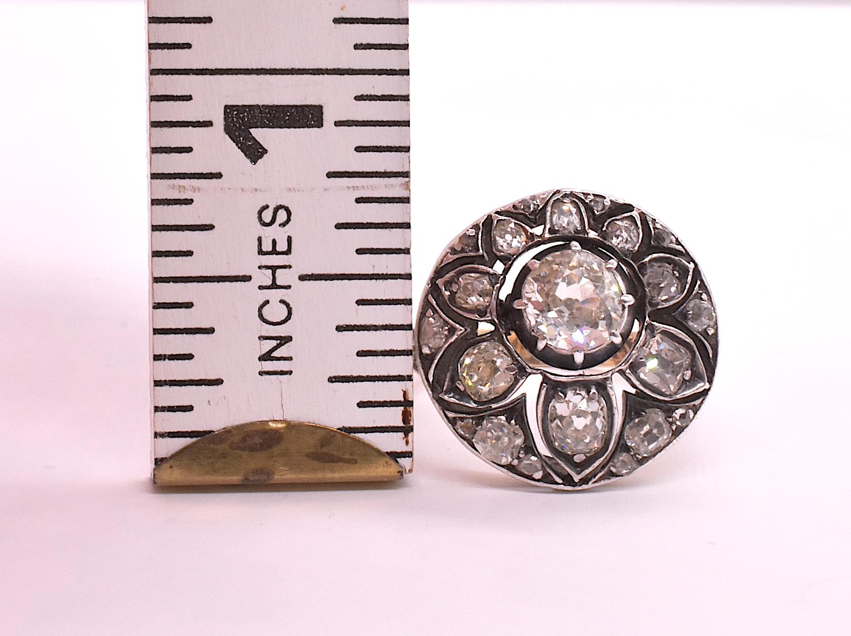 Antike C1850 14k Französisch Diamond Cluster Ring in der Form einer Blume Spray 5