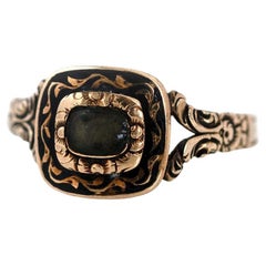 Antik ca.1860-1880 Viktorianischer Gold-Emaille-Trauerring