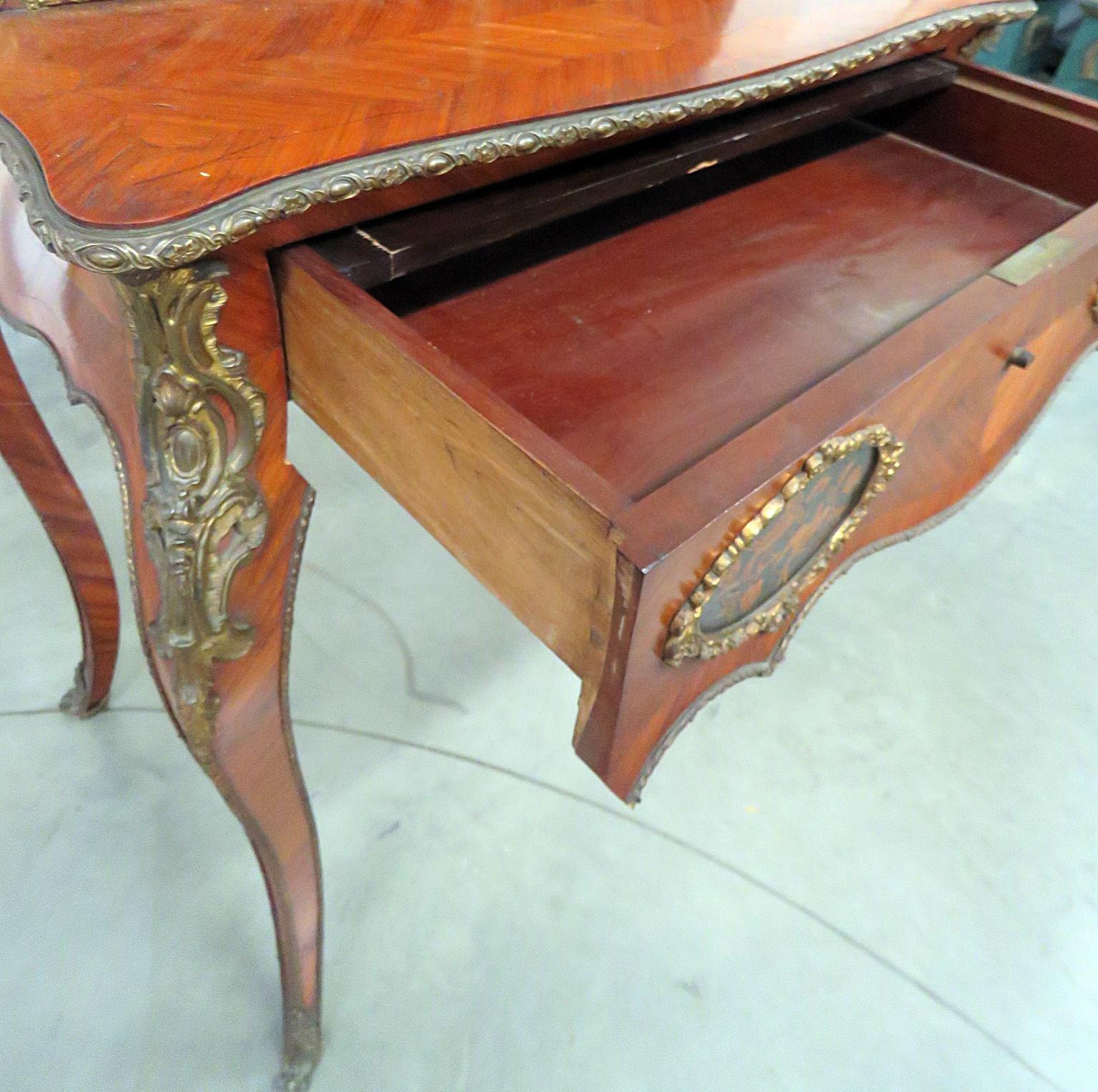 Antique C1870s French Louis XVI Style Inlaid King Wood Ladies Writing Desk For Sale 5