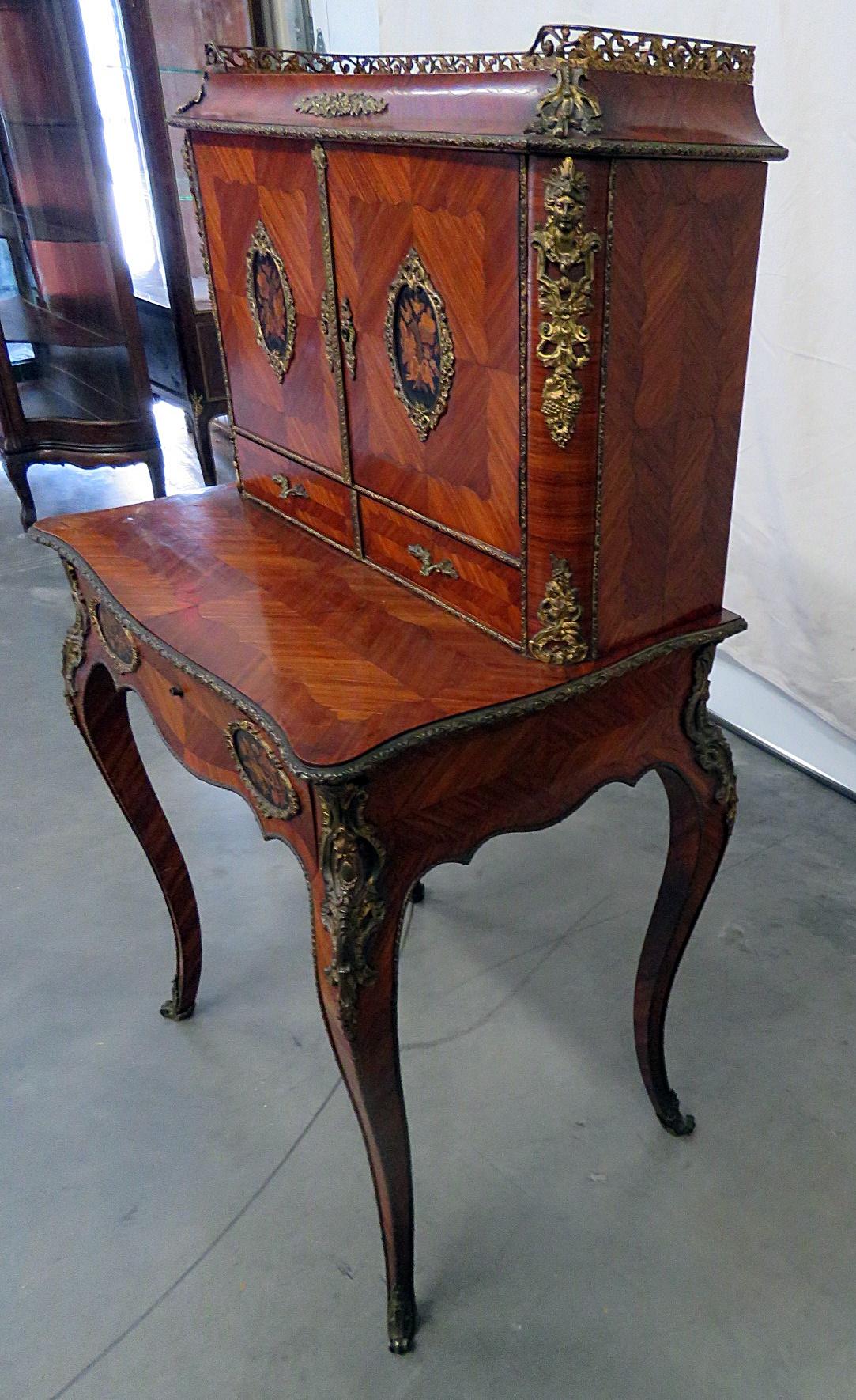 Antique C1870s French Louis XVI Style Inlaid King Wood Ladies Writing Desk For Sale 6