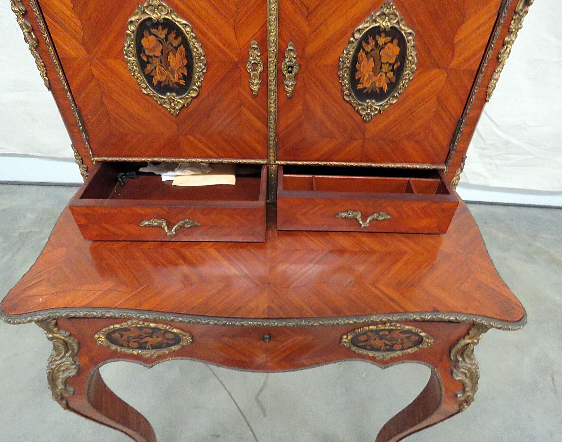 Antique C1870s French Louis XVI Style Inlaid King Wood Ladies Writing Desk For Sale 1