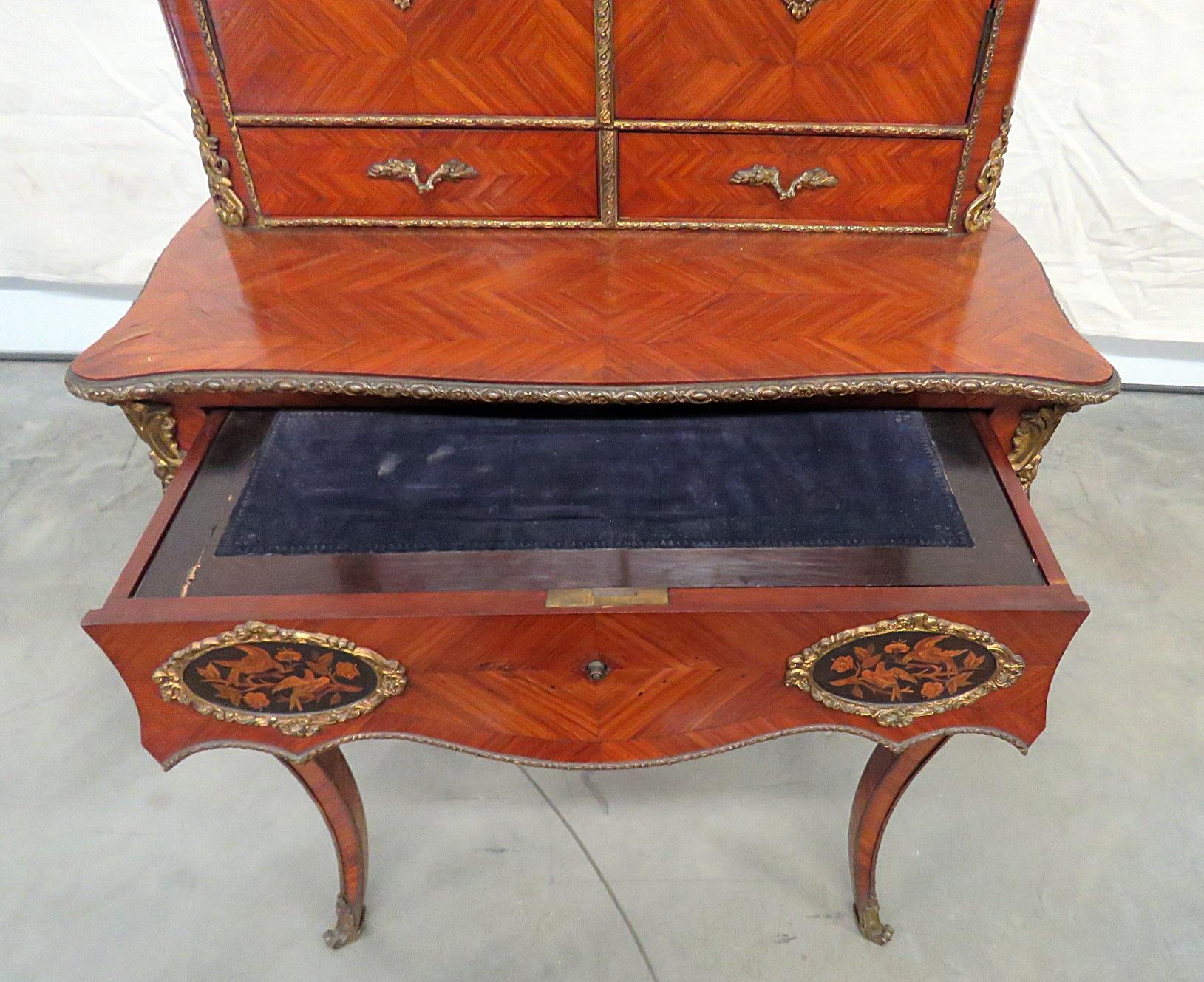 Antique C1870s French Louis XVI Style Inlaid King Wood Ladies Writing Desk For Sale 3