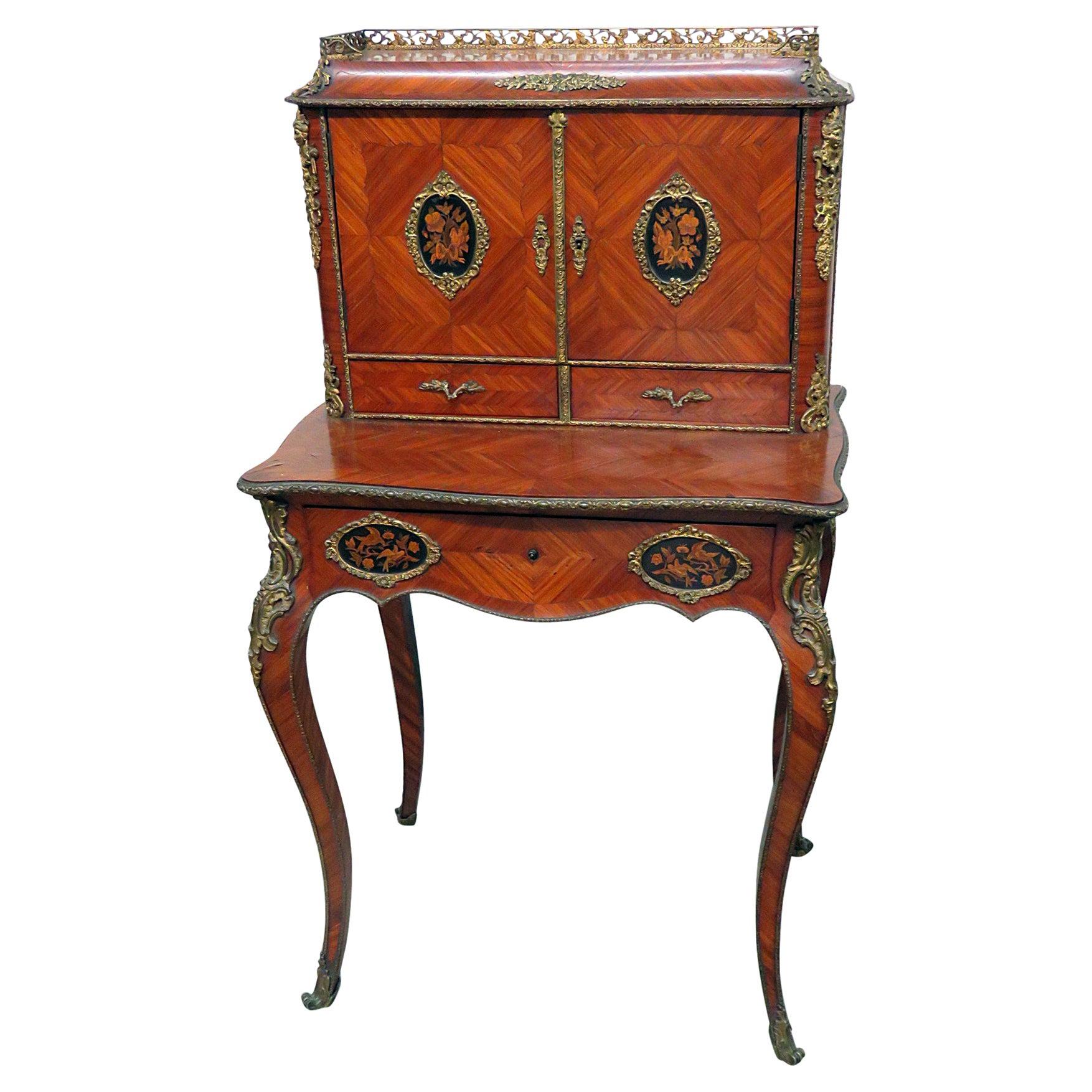 Antique C1870s French Louis XVI Style Inlaid King Wood Ladies Writing Desk For Sale