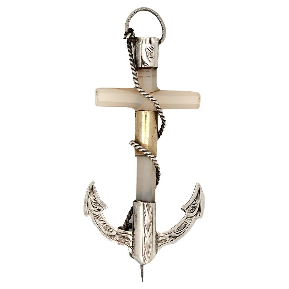 Antique c.1870s Victorian Agate Anchor Brooch & Pendant