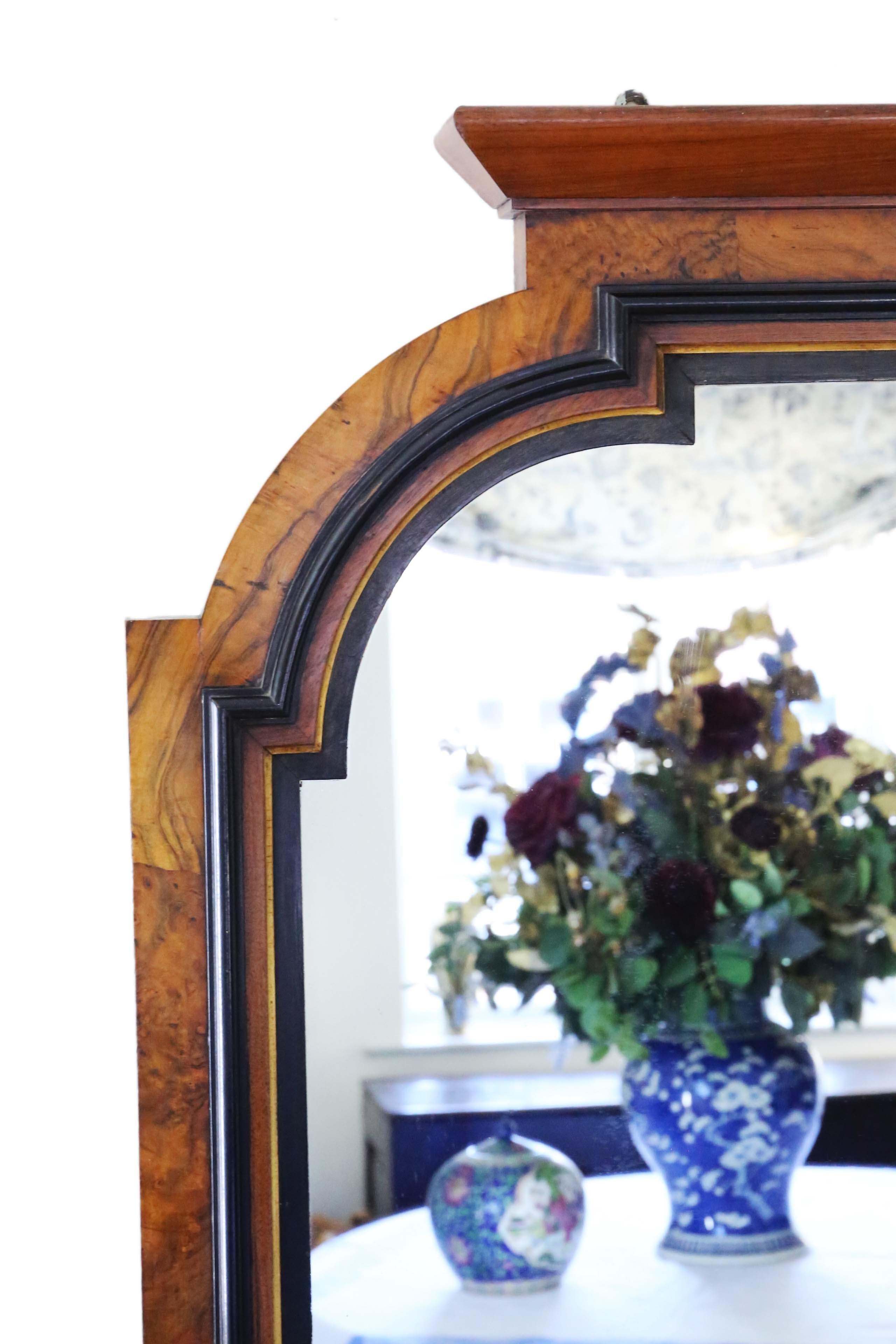 Ebonized Antique C1880 Aesthetic Burr Walnut and Ebonised Overmantle Wall Mirror Large For Sale