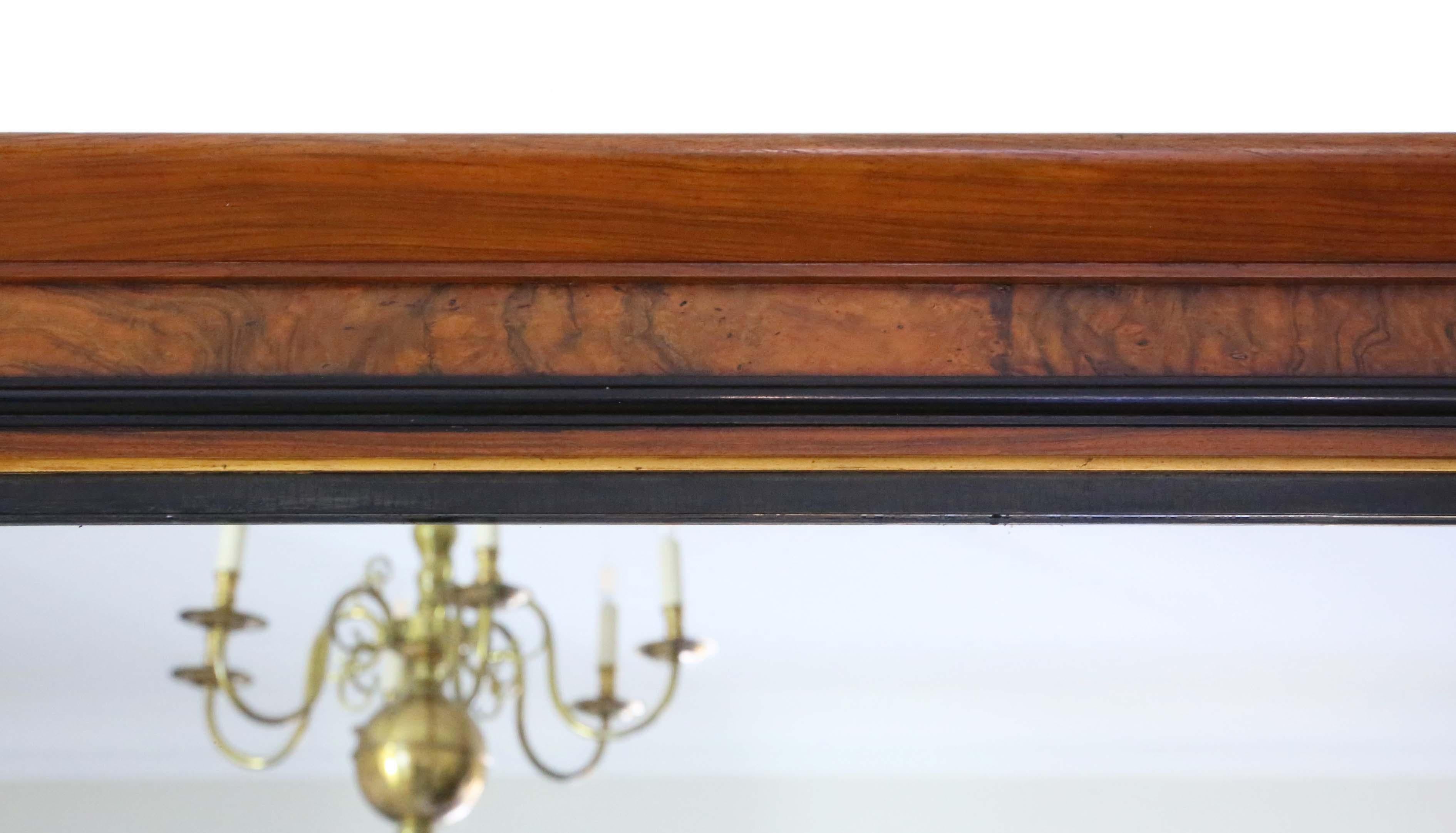 Antique C1880 Aesthetic Burr Walnut and Ebonised Overmantle Wall Mirror Large In Good Condition For Sale In Wisbech, Cambridgeshire