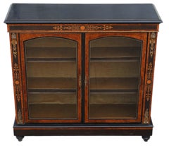 Antique C1880 large quality inlaid burr walnut display cabinet