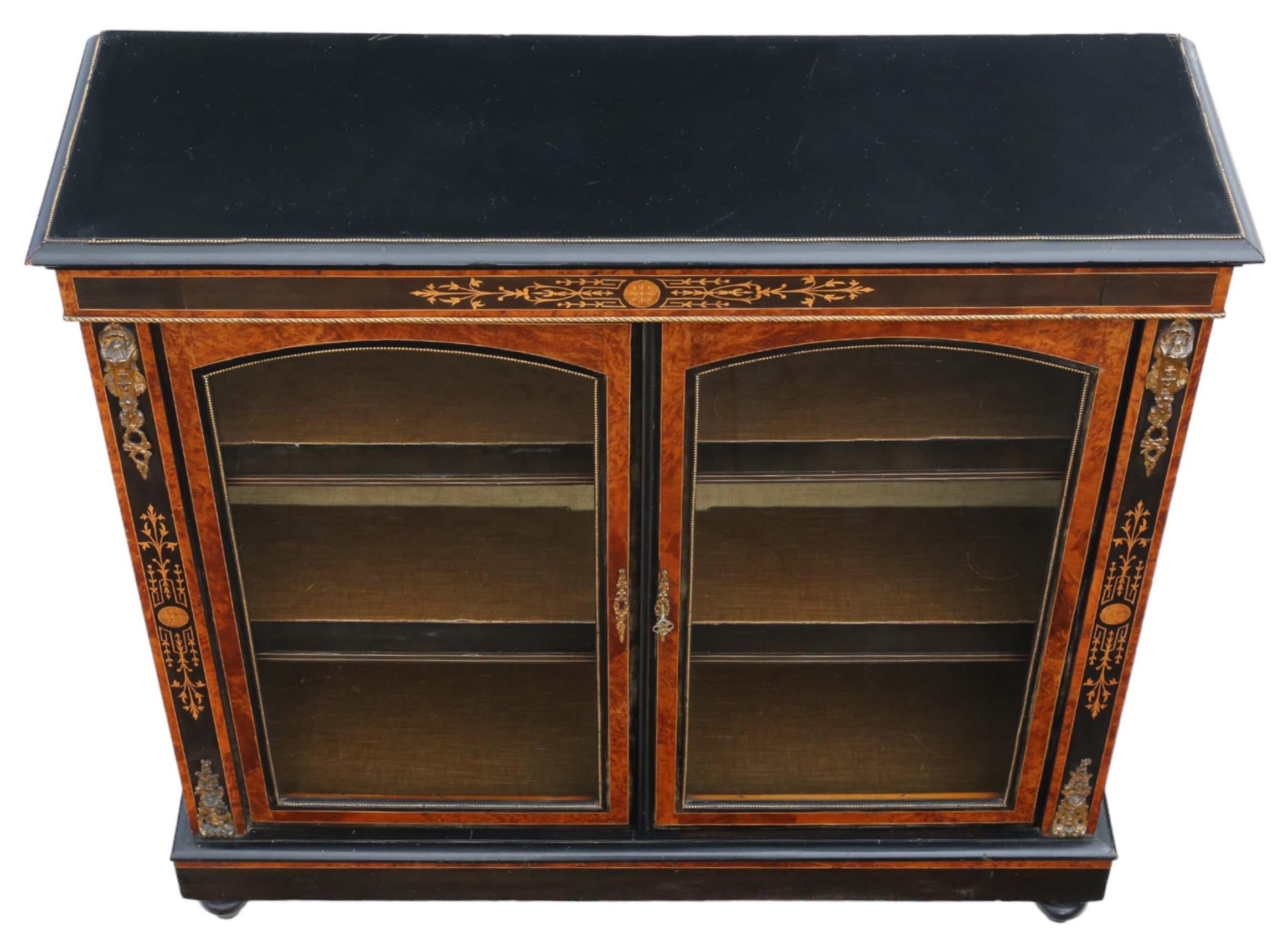 Antique C1880 large quality inlaid burr walnut display cabinet In Good Condition For Sale In Wisbech, Cambridgeshire
