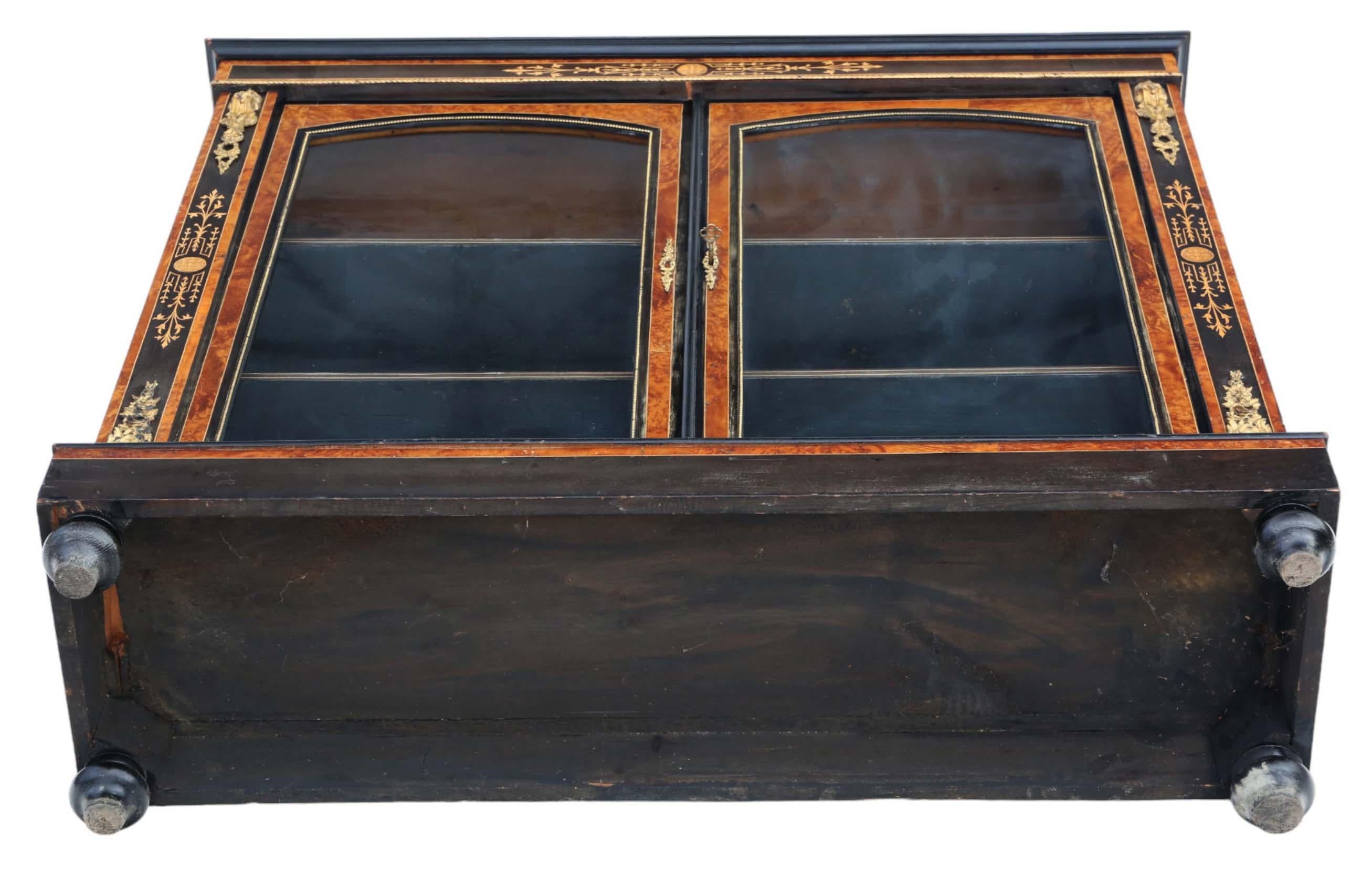 Antique C1880 large quality inlaid burr walnut display cabinet For Sale 2