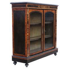 Antique C1880 large quality inlaid burr walnut display cabinet