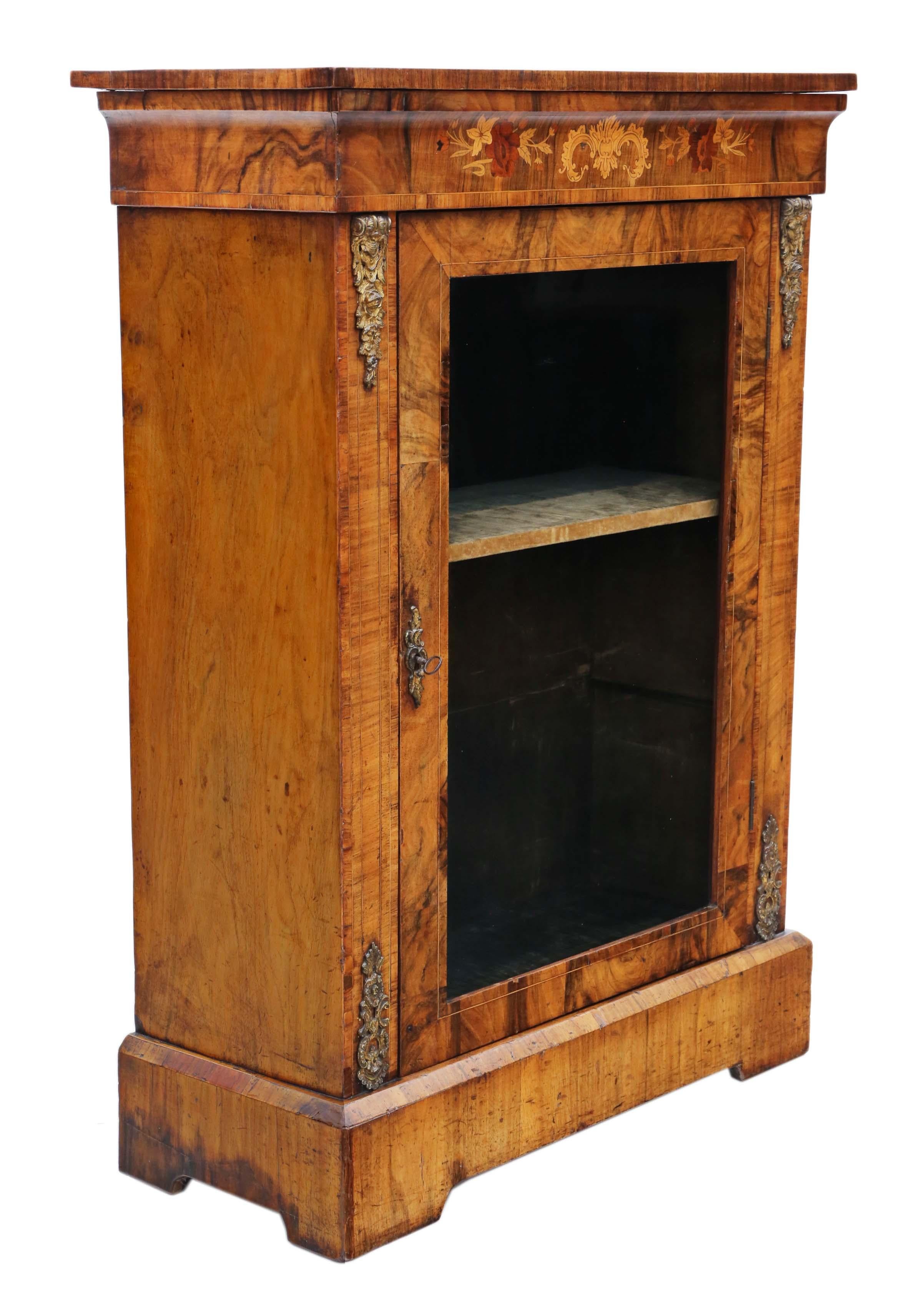 Antique C1880 Quality Inlaid Burr Walnut Pier Display Cabinet C1880 For Sale 2